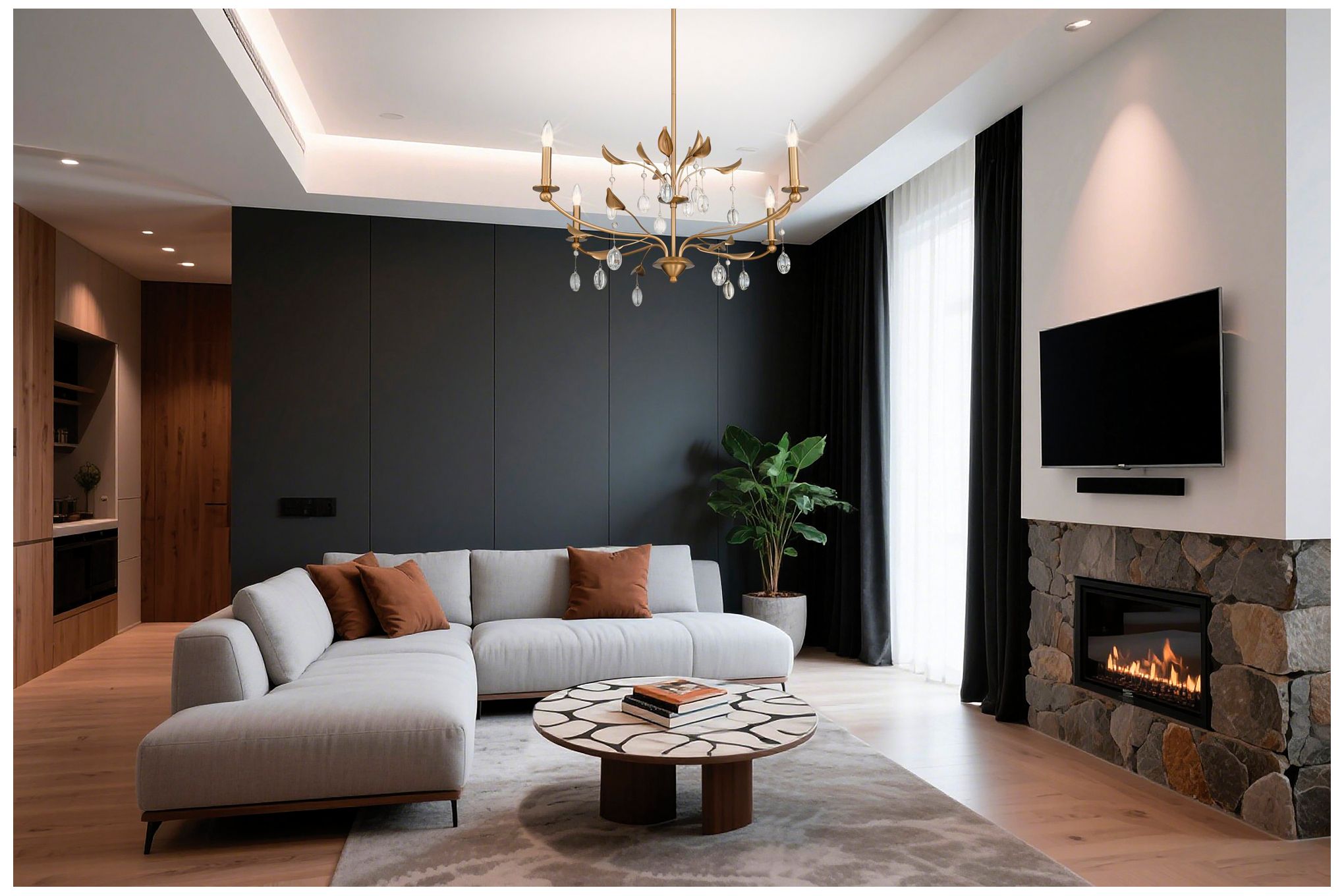 Image 7 Thesis Presley 36" 4 Light Champagne Gold Chandelier w/ Clear Glass Drops more views