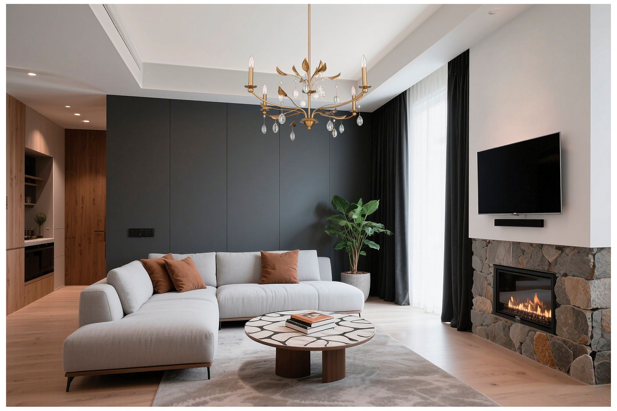 Thesis Presley 36" 4 Light Champagne Gold Chandelier w/ Clear Glass Drops