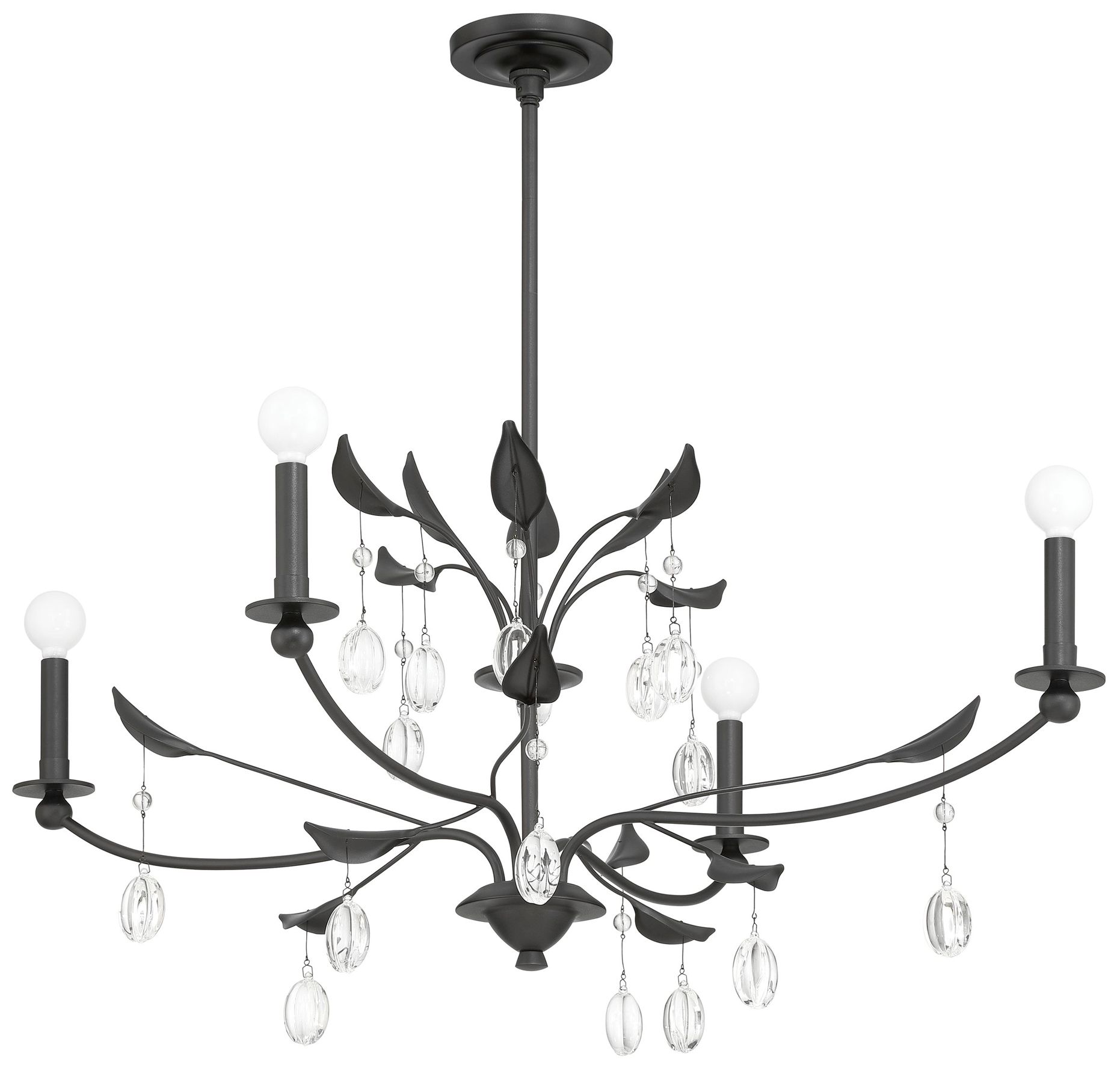 Image 3 Thesis Presley 36" 4 Light Textured Black Chandelier with Clear Glass Drops more views