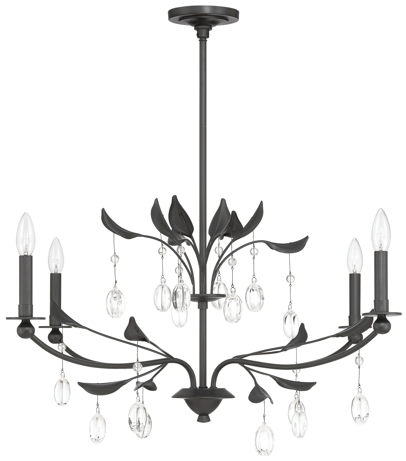 Image 4 Thesis Presley 36" 4 Light Textured Black Chandelier with Clear Glass Drops more views
