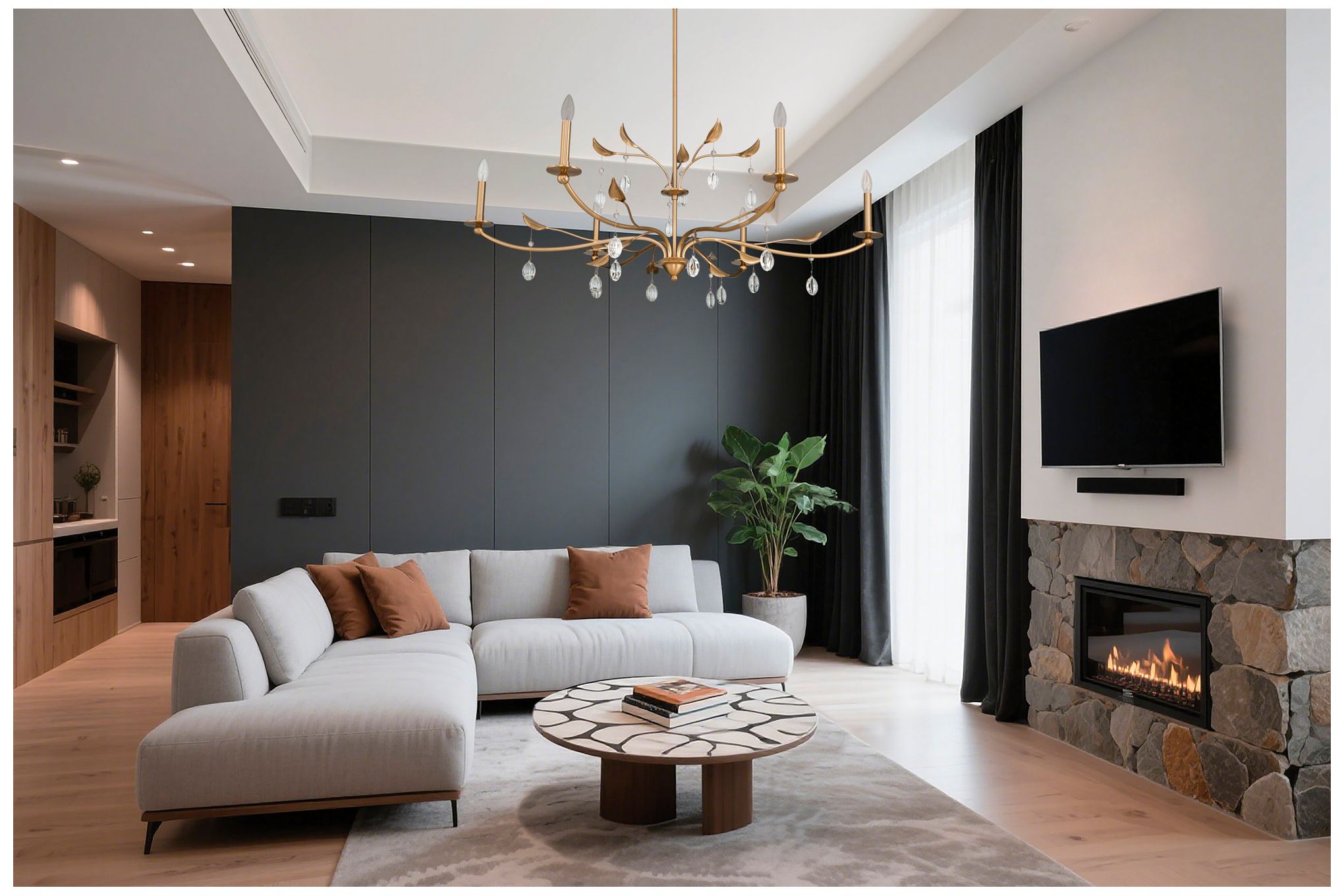 Image 7 Thesis Presley 48" 6 Light Champagne Gold Chandelier w/ Clear Glass Drops more views