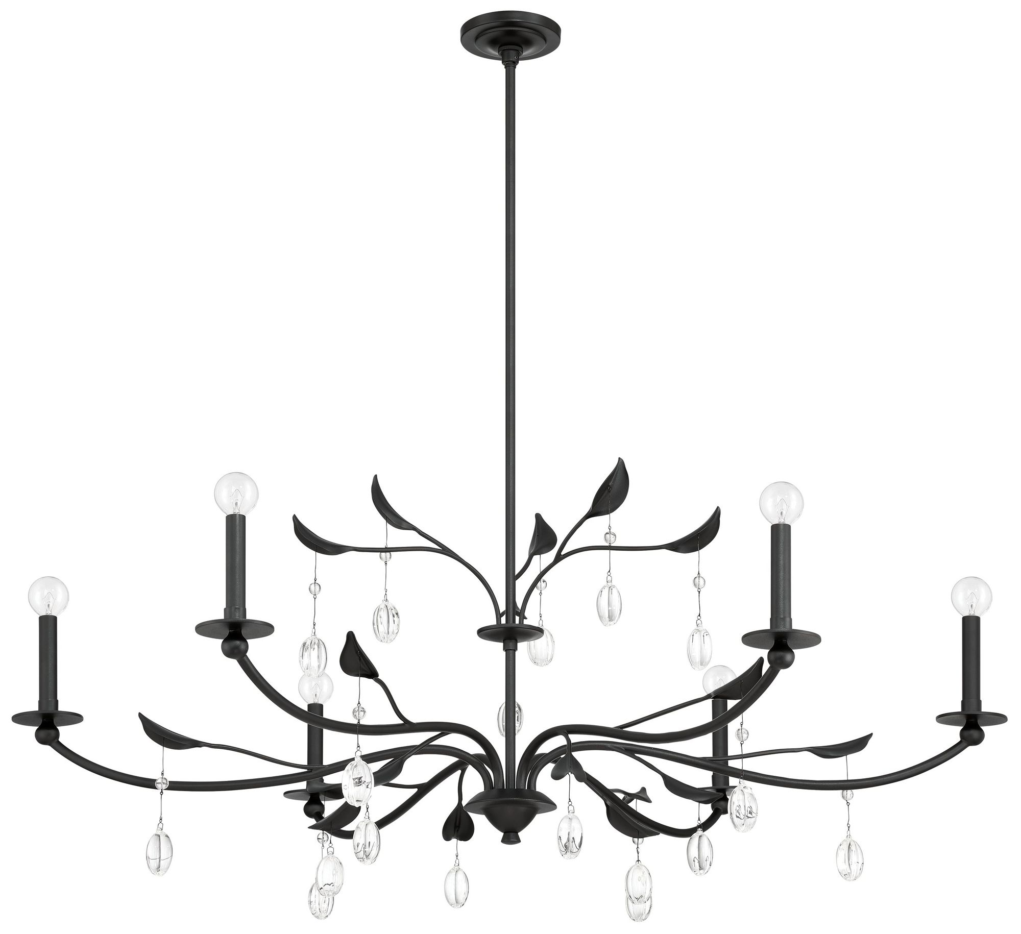 Thesis Presley 48" 6 Light Textured Black Chandelier with Clear Glass Drops