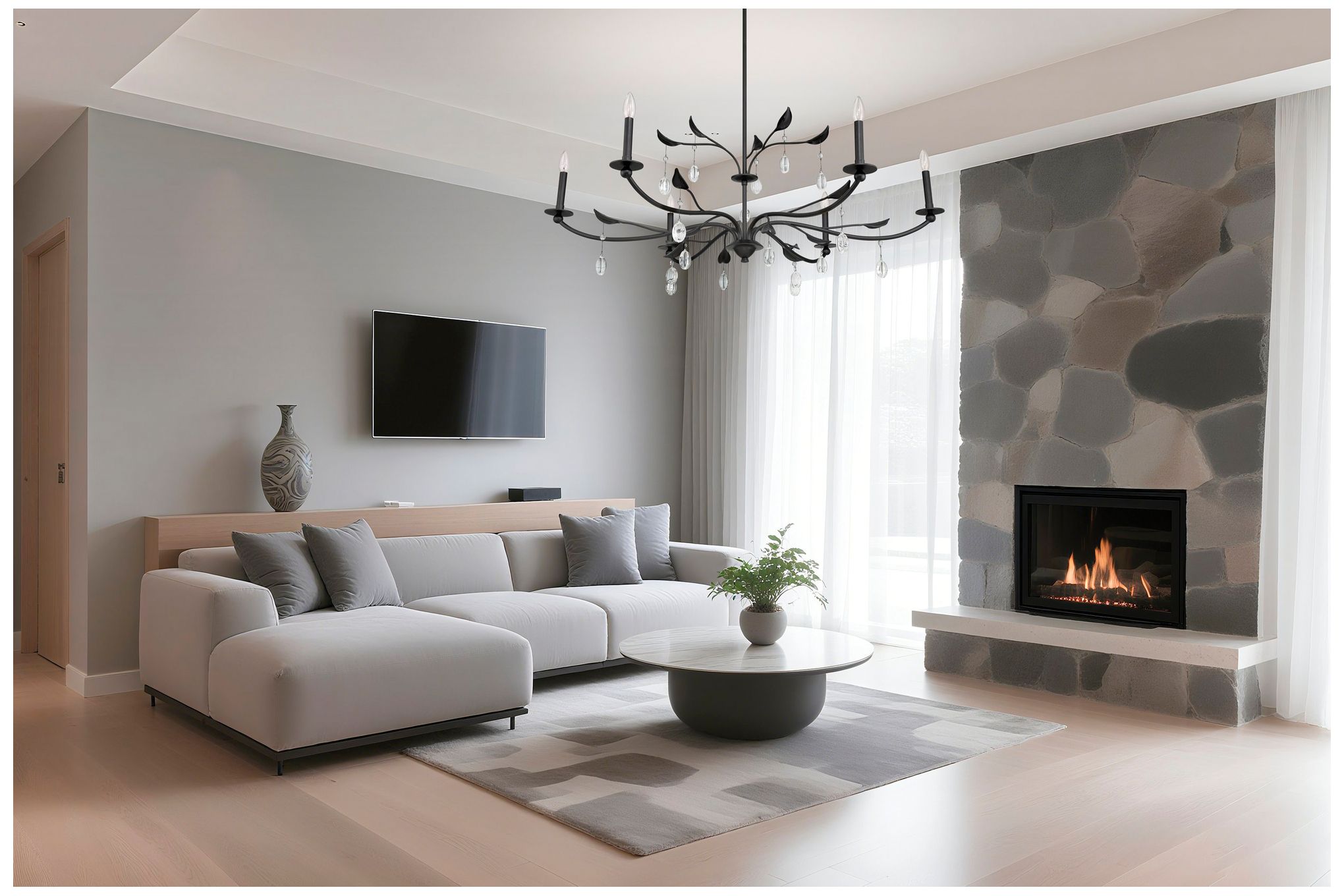 Image 7 Thesis Presley 48" 6 Light Textured Black Chandelier with Clear Glass Drops more views