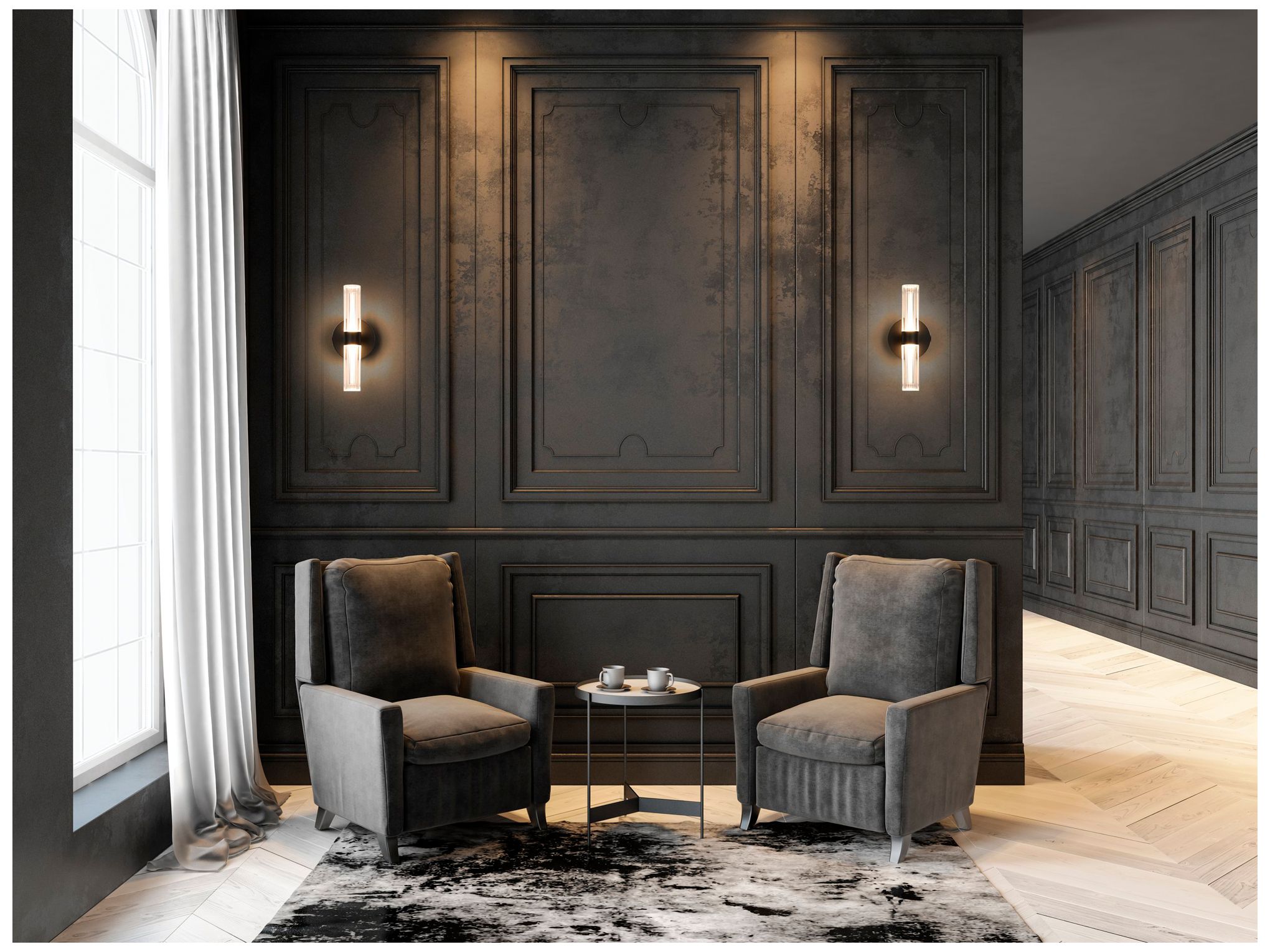 Image 6 Thesis Ristretto 13" Black LED Sconce, Clear Ribbed White Acrylic Shades more views