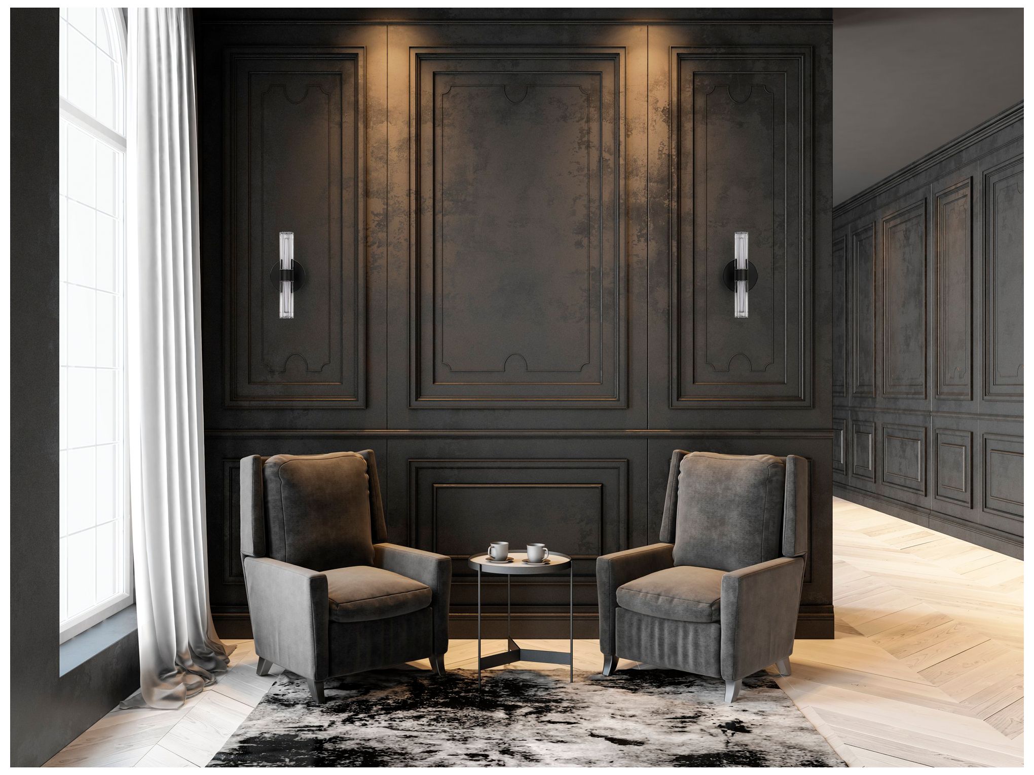 Image 7 Thesis Ristretto 13" Black LED Sconce, Clear Ribbed White Acrylic Shades more views