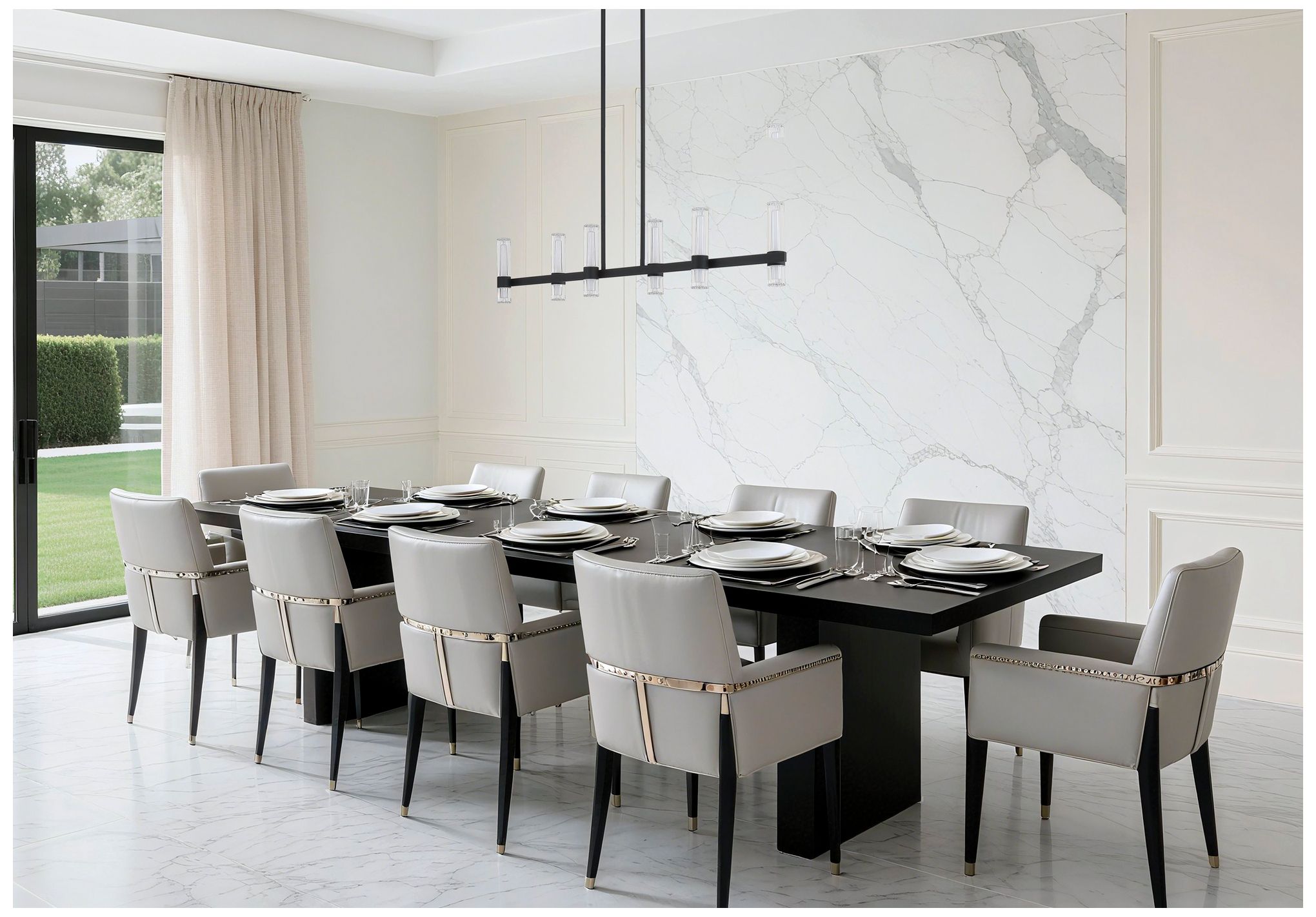 Thesis Ristretto 50" 12 Light Matte Black LED Linear Chandelier