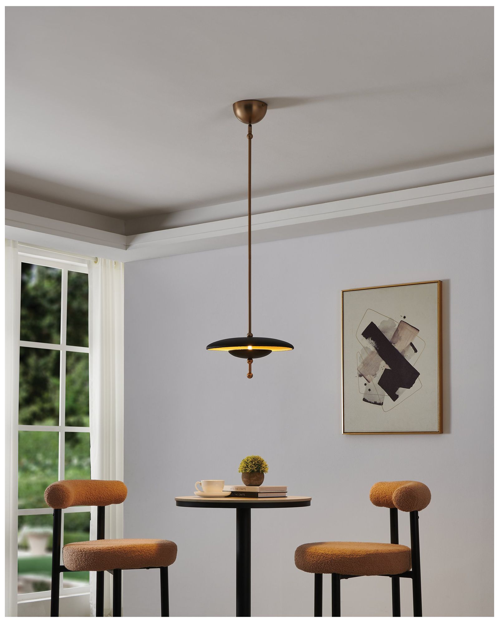 Image 7 Thesis Sinclair 14" Champagne Gold and Black Faux Leather LED Conv. Pendant more views