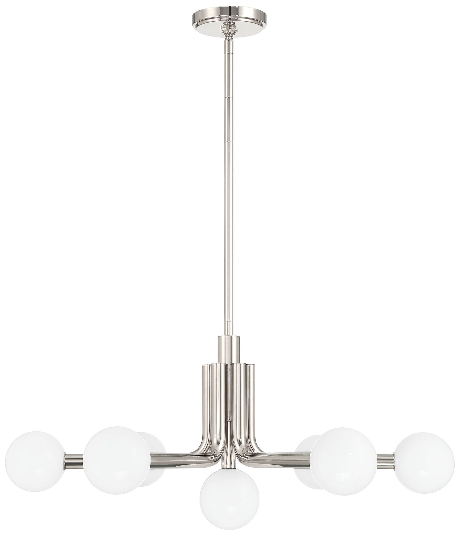 Image 3 Thesis Stockholm 29" 7 Lt Polished Nickel Chandelier w/ Opal Glass Shades more views