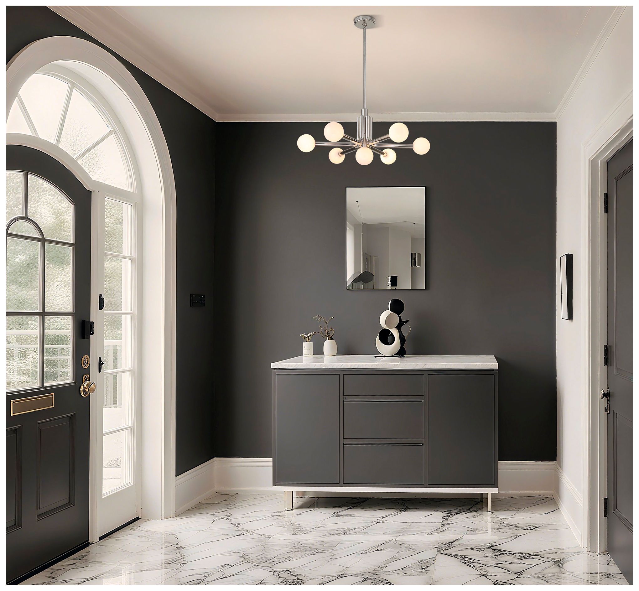 Image 5 Thesis Stockholm 29" 7 Lt Polished Nickel Chandelier w/ Opal Glass Shades more views