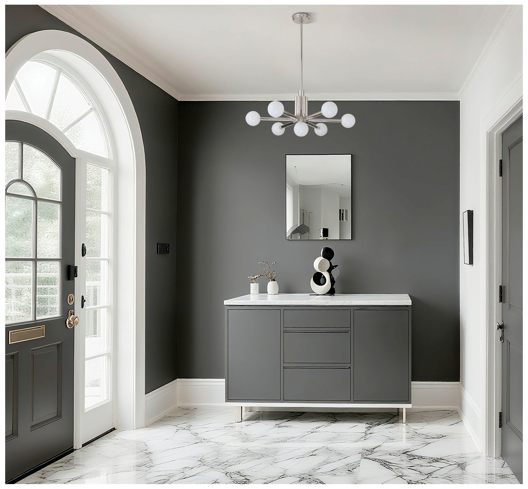 Image 6 Thesis Stockholm 29" 7 Lt Polished Nickel Chandelier w/ Opal Glass Shades more views