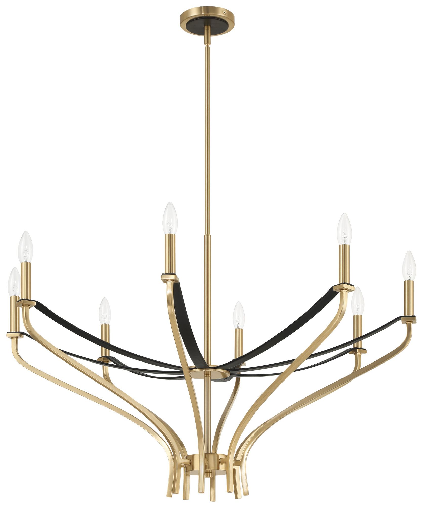 Thesis Sussex 36" 8 Light Champagne Gold and Black Faux Leather Chandelier