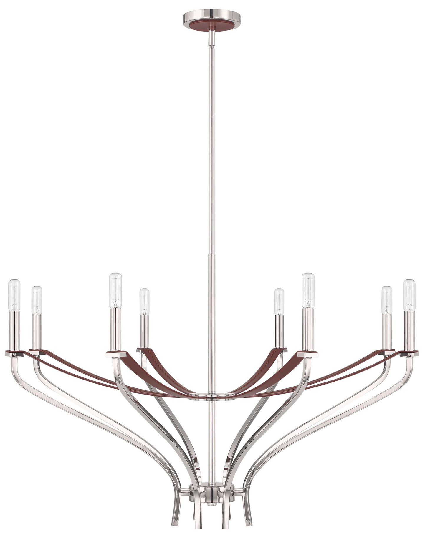 Image 3 Thesis Sussex 36" 8 Lt Polished Nickel / Dark Brown Faux Leather Chandelier more views