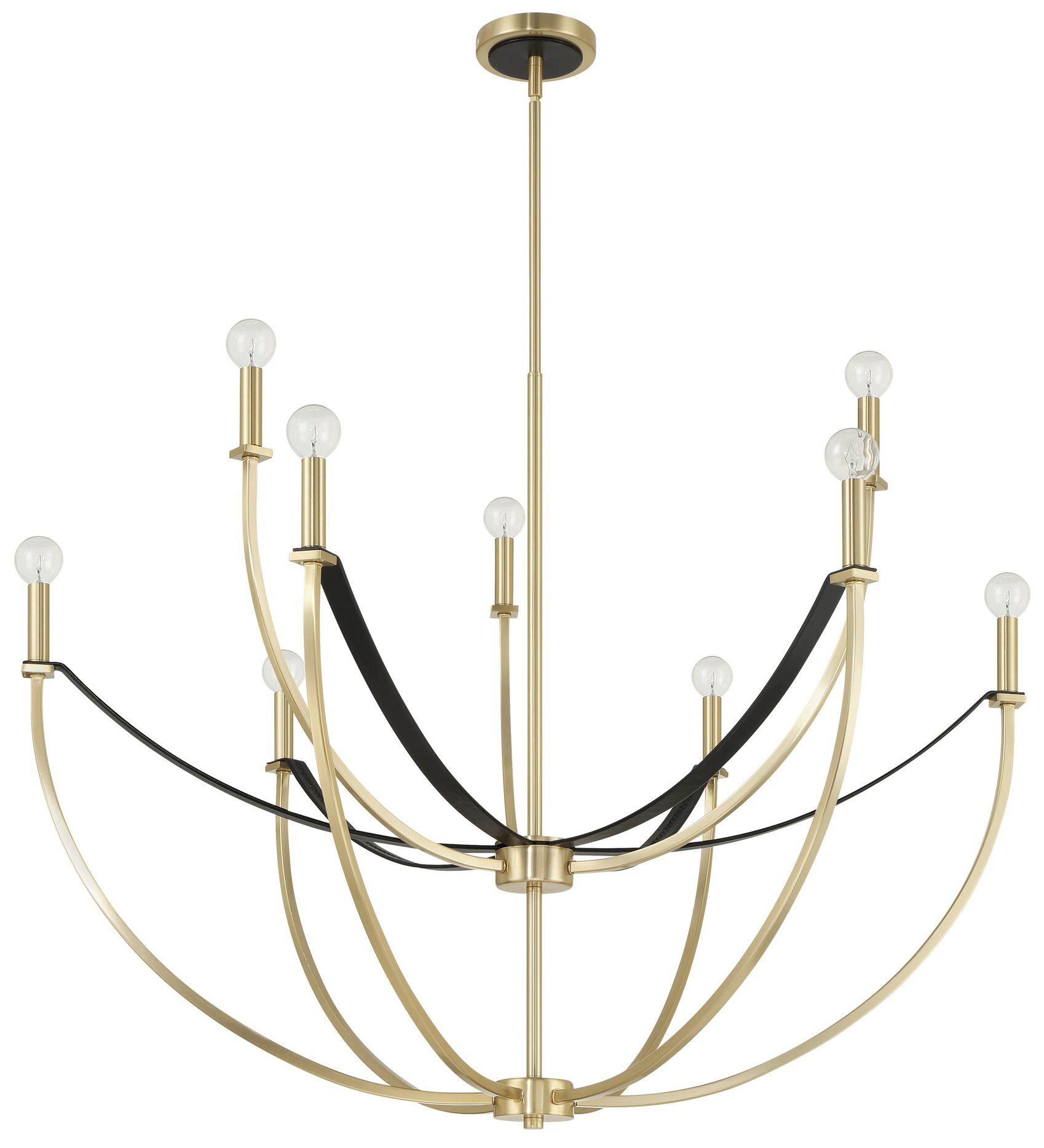 Image 3 Thesis Sussex 40" 9 Light Champagne Gold and Black Faux Leather Chandelier more views