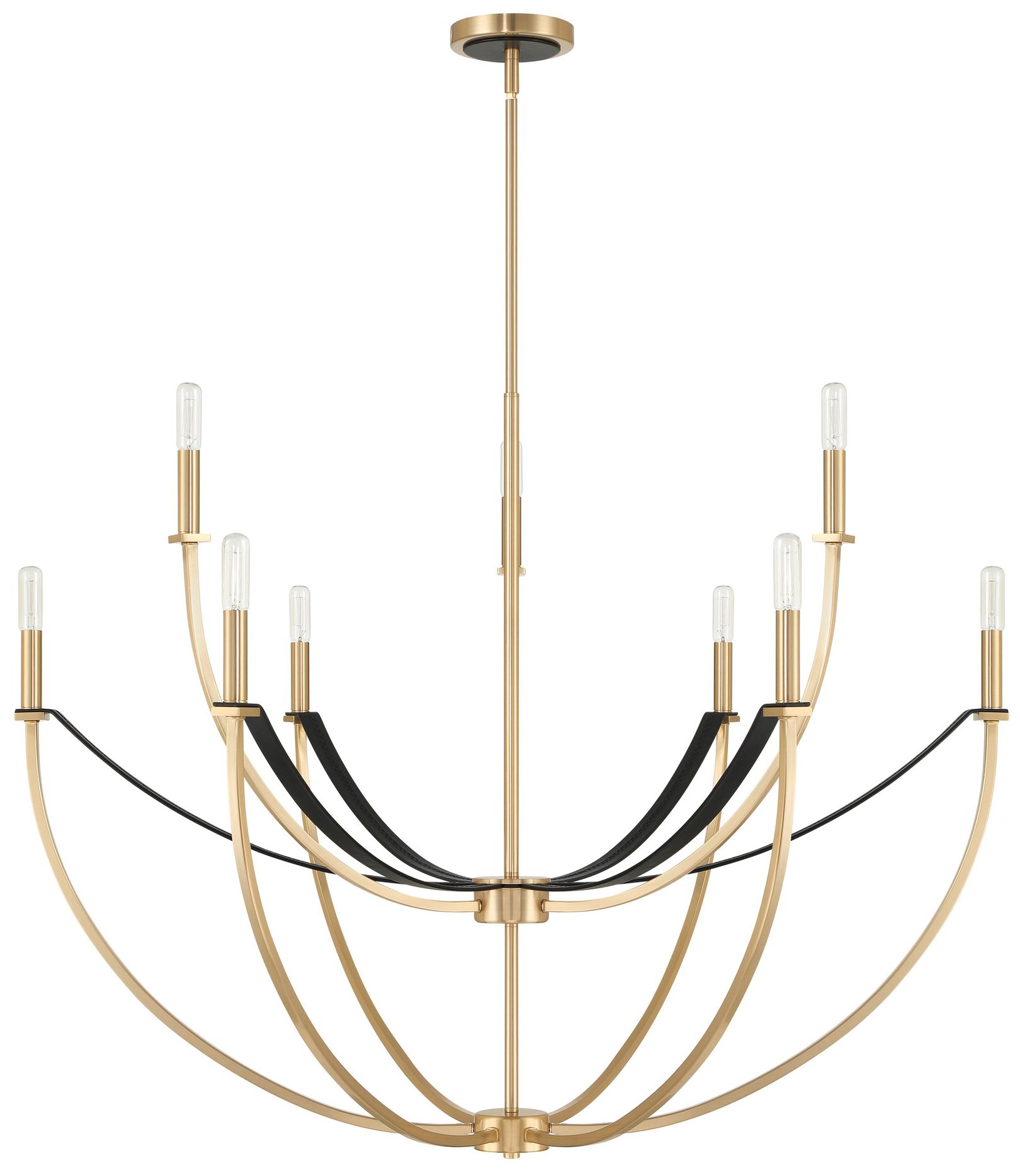 Image 4 Thesis Sussex 40" 9 Light Champagne Gold and Black Faux Leather Chandelier more views
