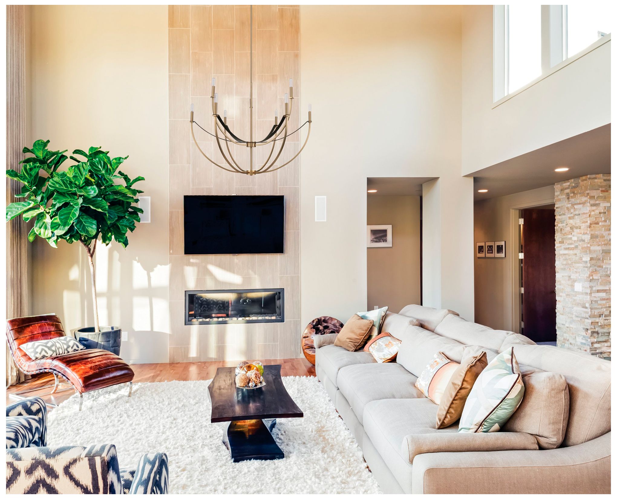 Thesis Sussex 40" 9 Light Champagne Gold and Black Faux Leather Chandelier