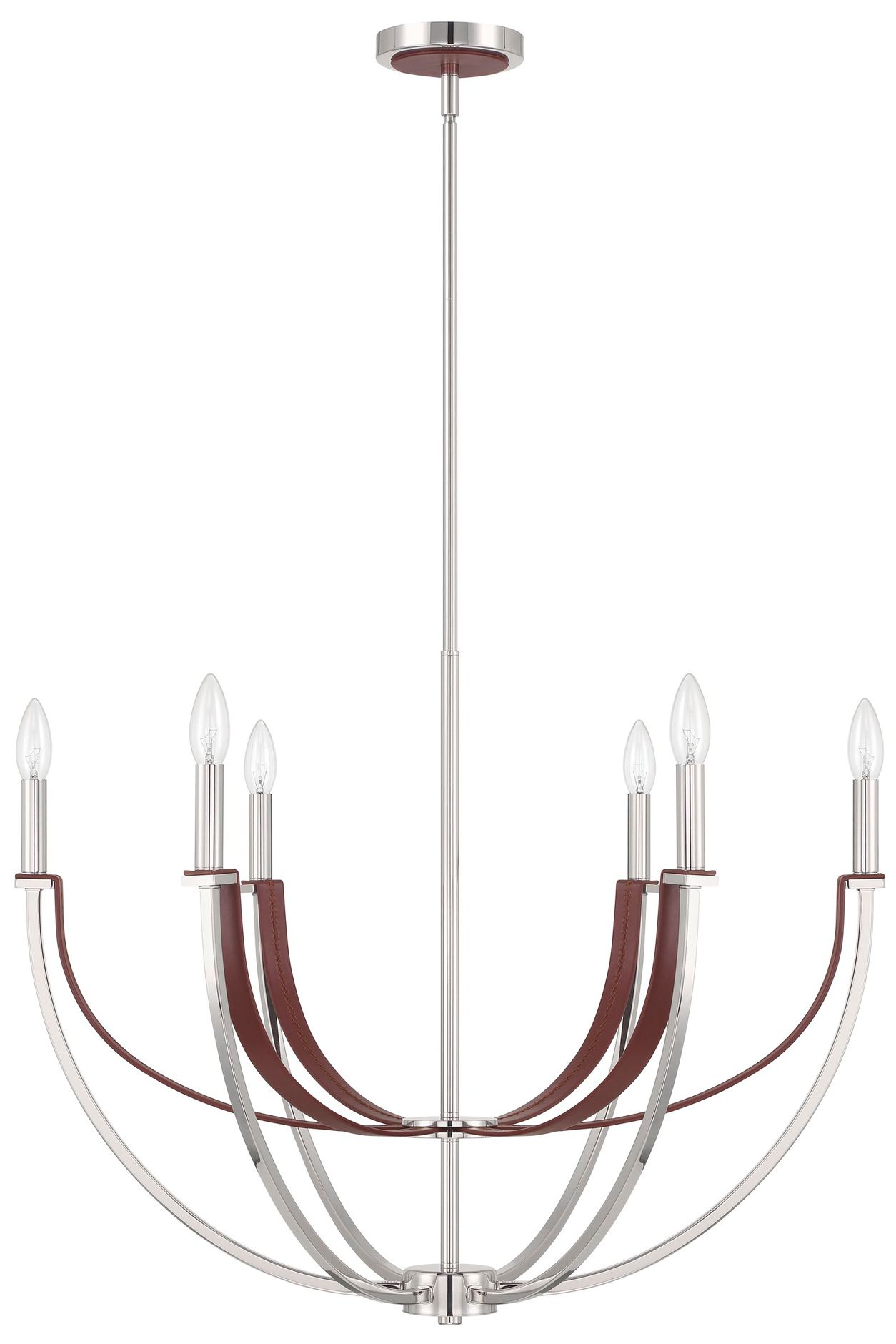 Image 3 Thesis Sussex 6 Light Polished Nickel / Dark Brown Faux Leather Chandelier more views