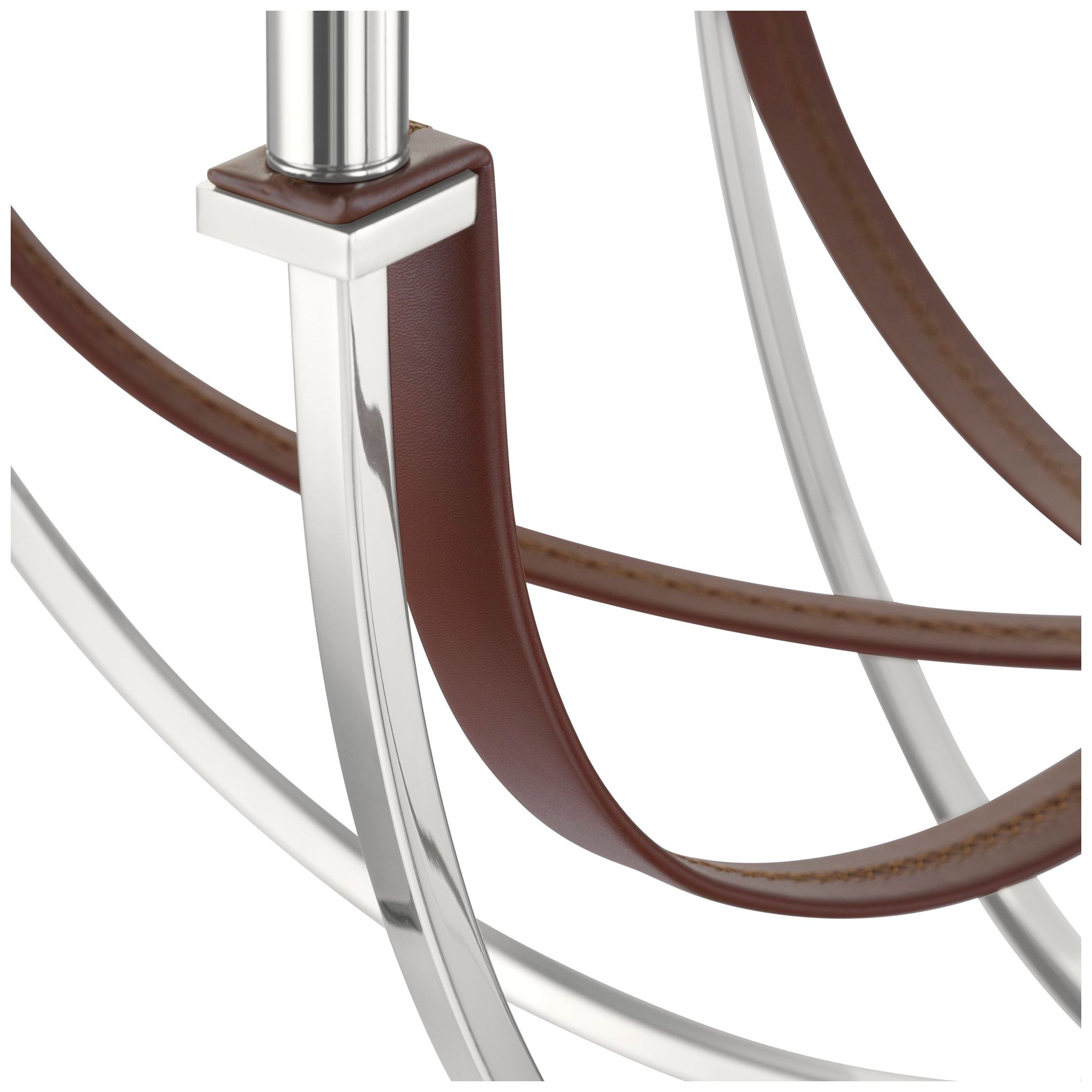 Image 4 Thesis Sussex 6 Light Polished Nickel / Dark Brown Faux Leather Chandelier more views