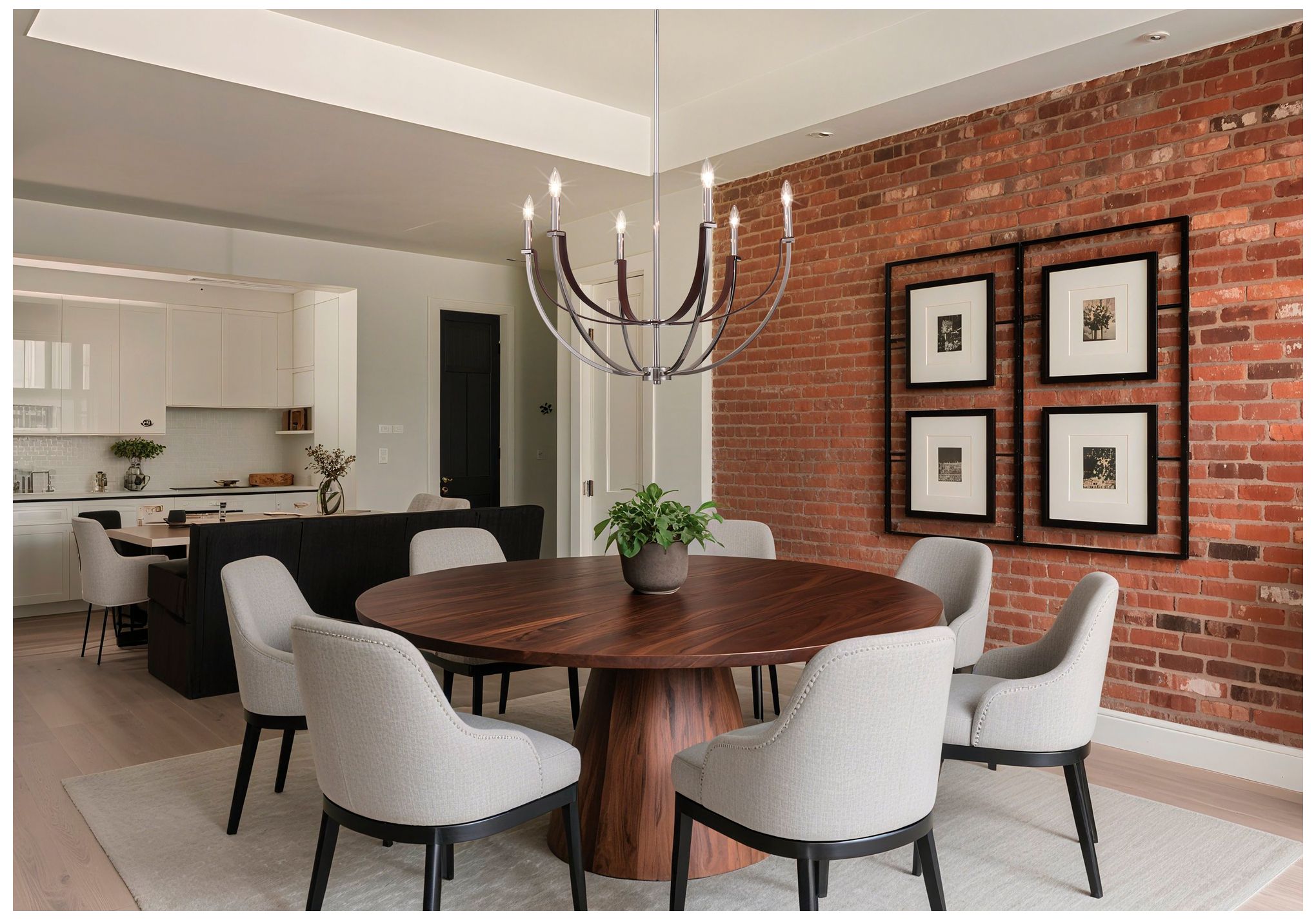 Image 6 Thesis Sussex 6 Light Polished Nickel / Dark Brown Faux Leather Chandelier more views