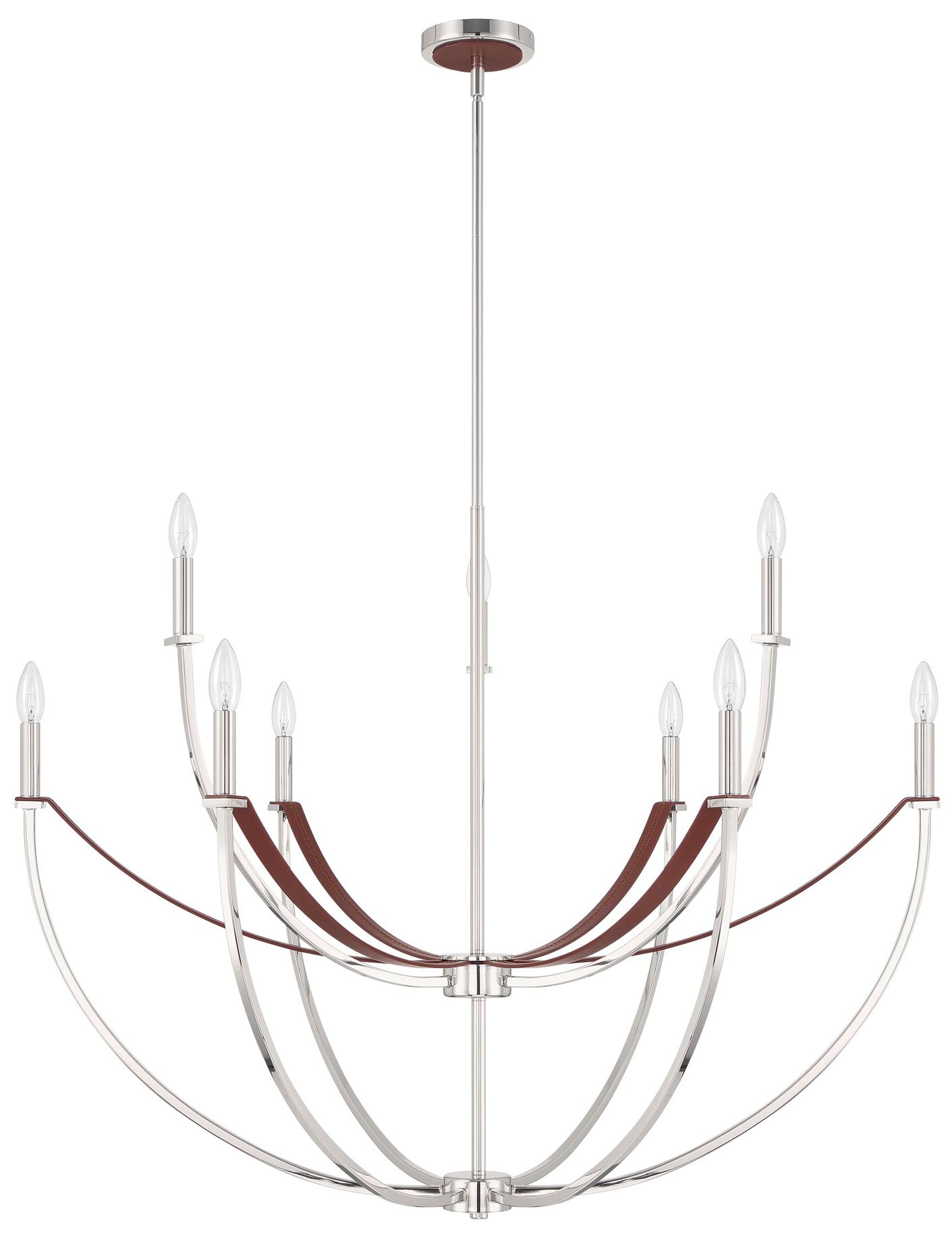 Image 3 Thesis Sussex 9 Lt Polished Nickel and Dark Brown Faux Leather Chandelier more views