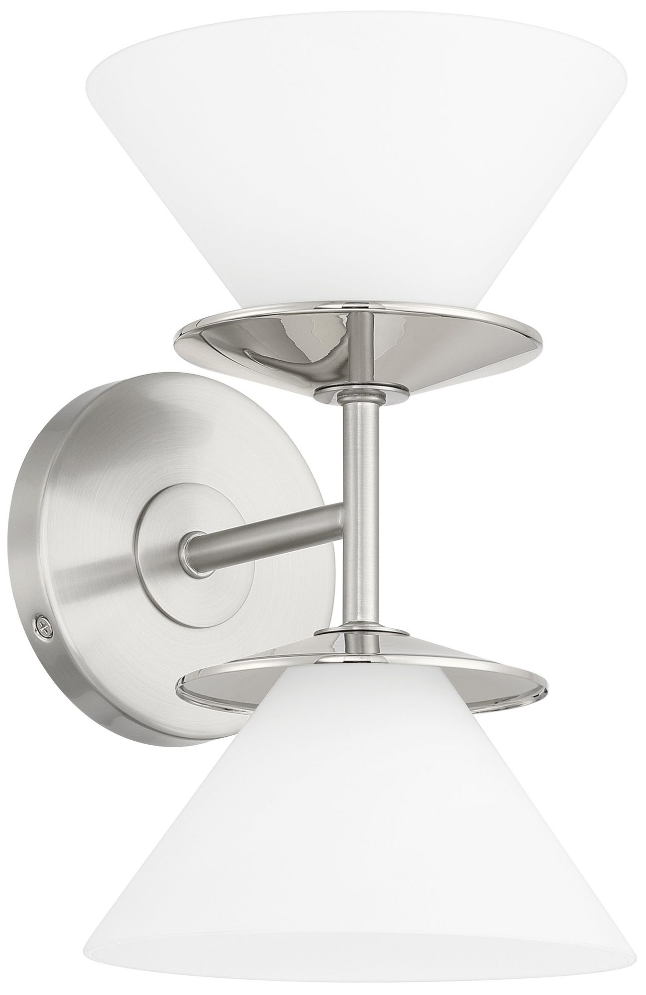 Image 3 Thesis Tremolo 11" Br.  Nickel and Polished Nickel Vanity Light, Opal Glass more views