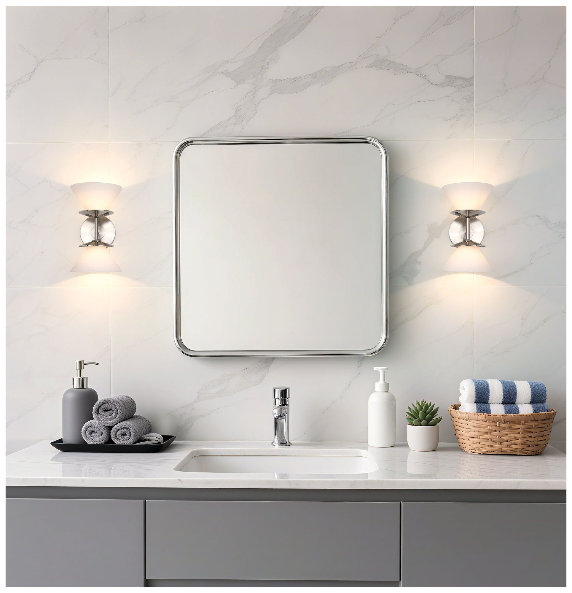 Thesis Tremolo 11" Br.  Nickel and Polished Nickel Vanity Light, Opal Glass