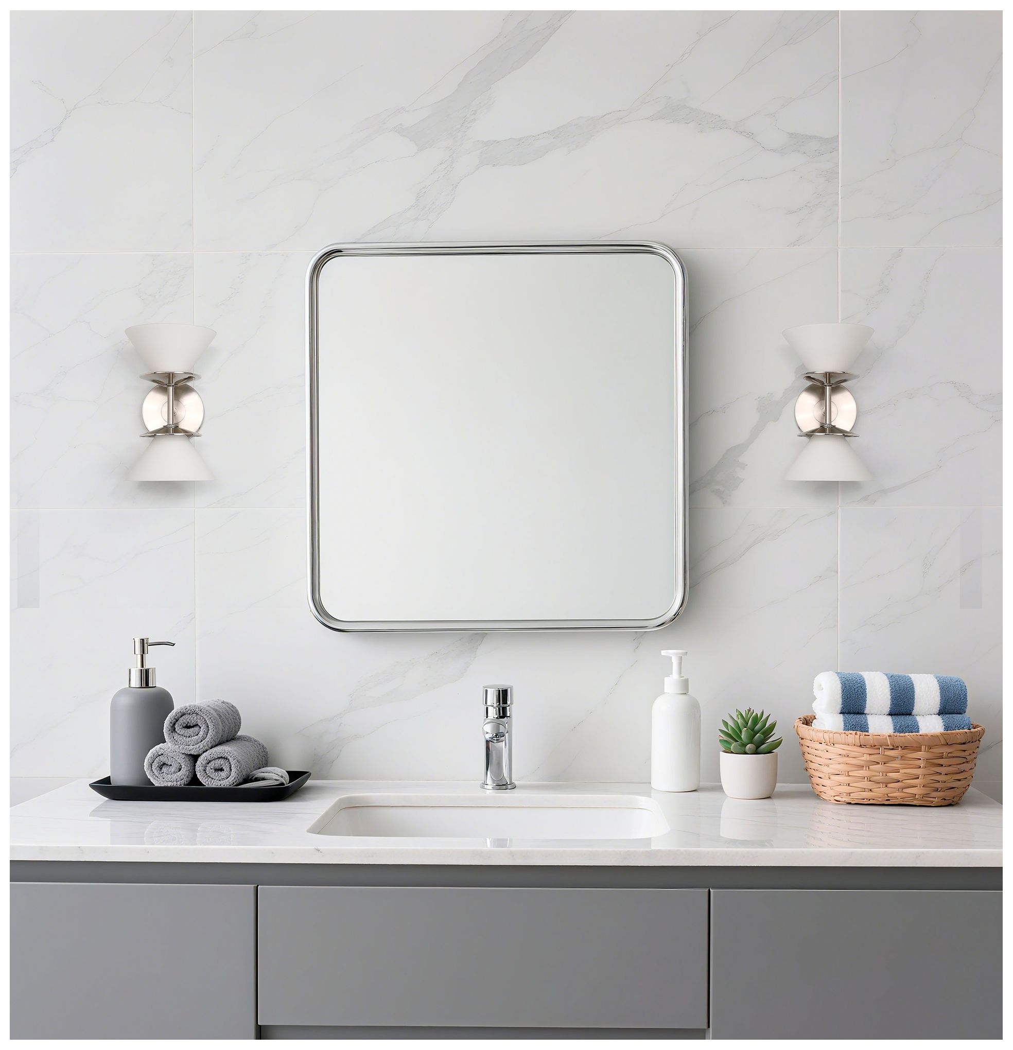 Thesis Tremolo 11" Br.  Nickel and Polished Nickel Vanity Light, Opal