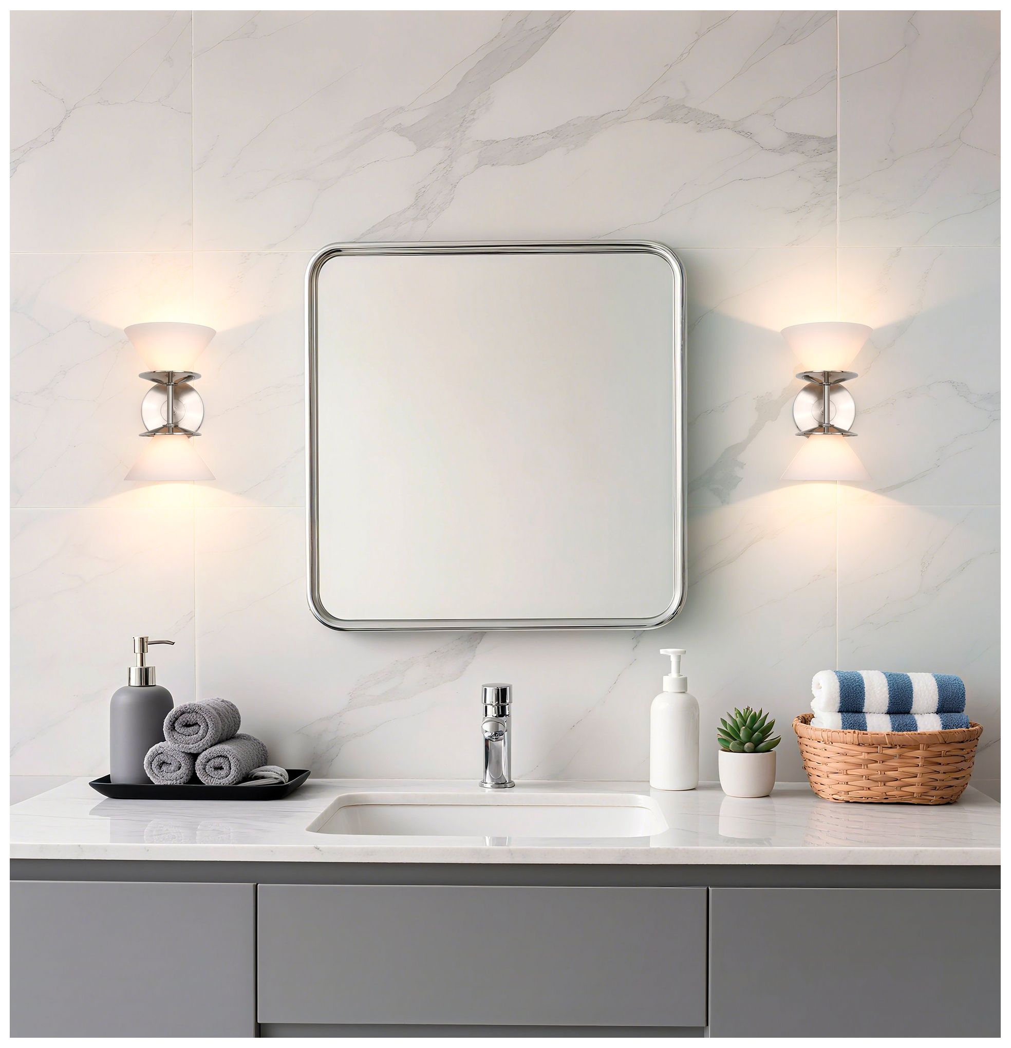 Thesis Tremolo 11" Br.  Nickel and Polished Nickel Vanity Light, Opal