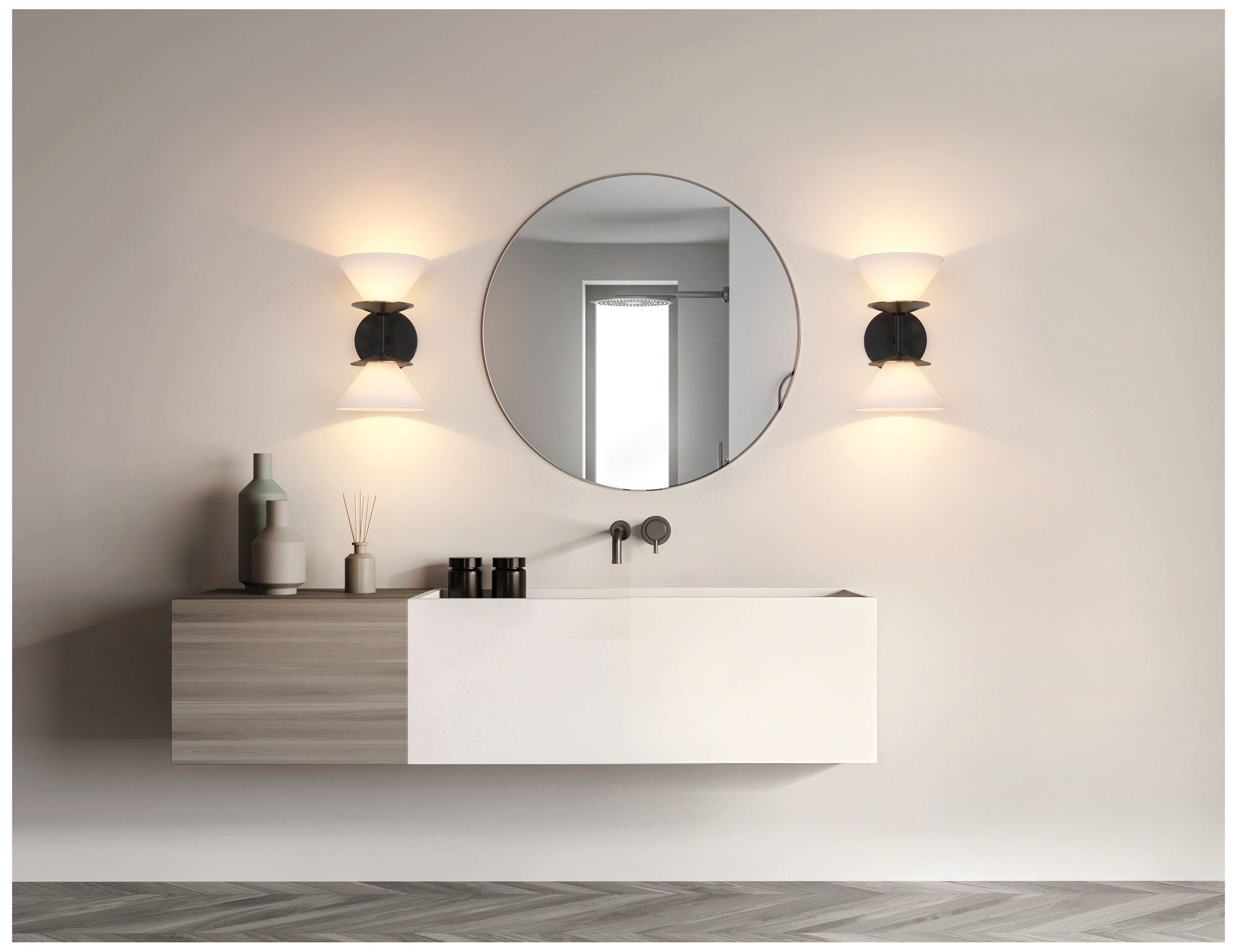 Thesis Tremolo 11" Matte Black / Champagne Gold Vanity Light, Etched Glass