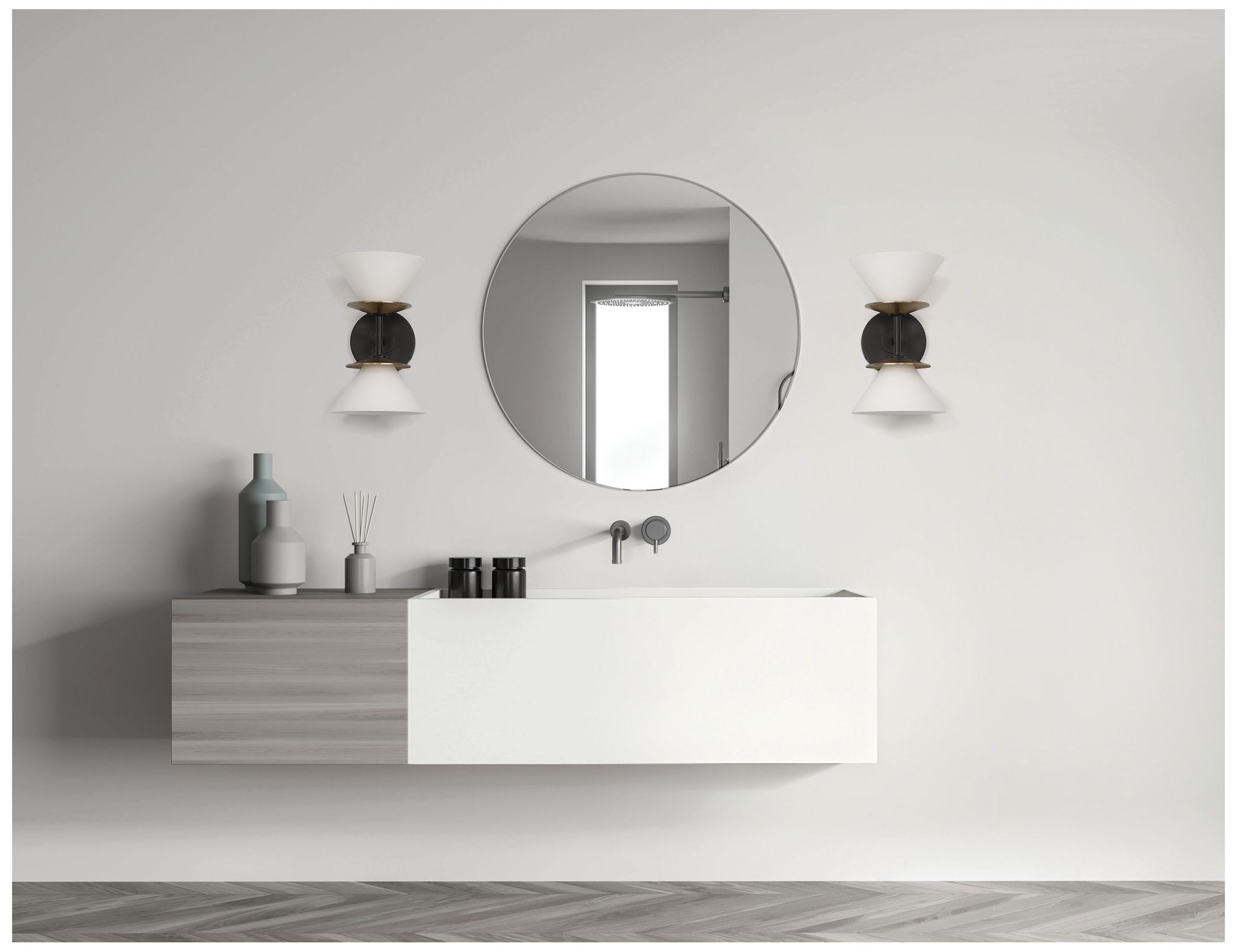 Thesis Tremolo 11" Matte Black / Champagne Gold Vanity Light, Etched Glass