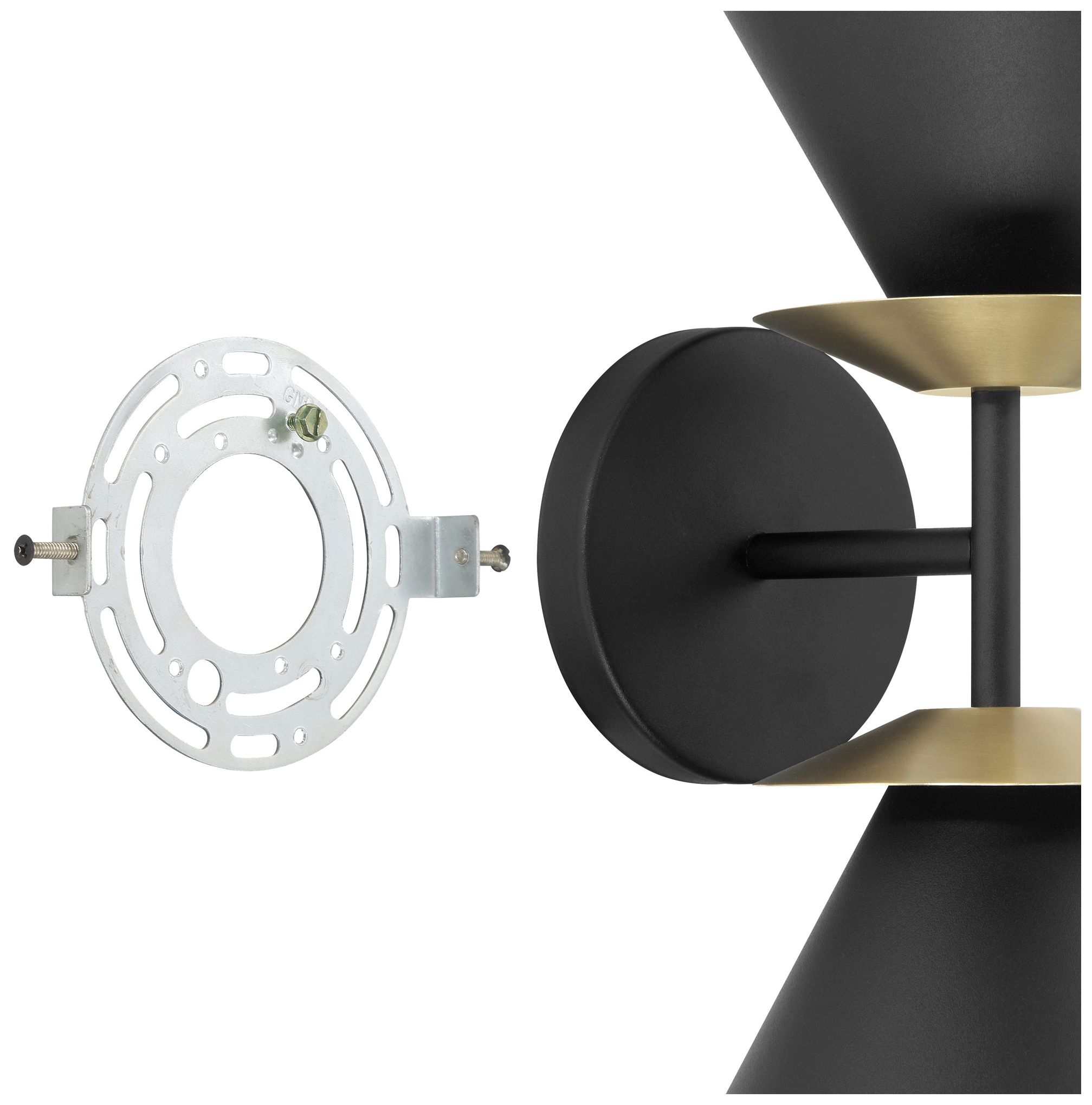Image 5 Thesis Tremolo 12 in. 2 Light Textured Black and Champagne Gold Wall Sconce more views