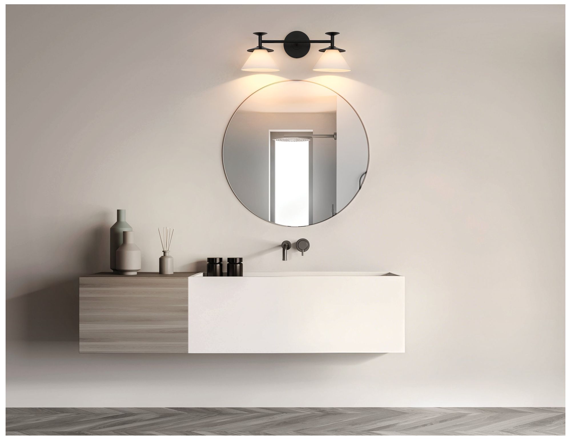 Thesis Tremolo 20" Matte Black / Champagne Gold Vanity Light, Etched Glass