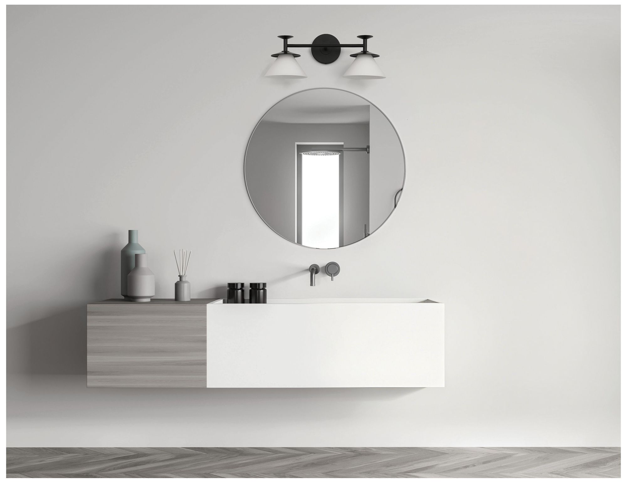 Thesis Tremolo 20" Matte Black / Champagne Gold Vanity Light, Etched Glass