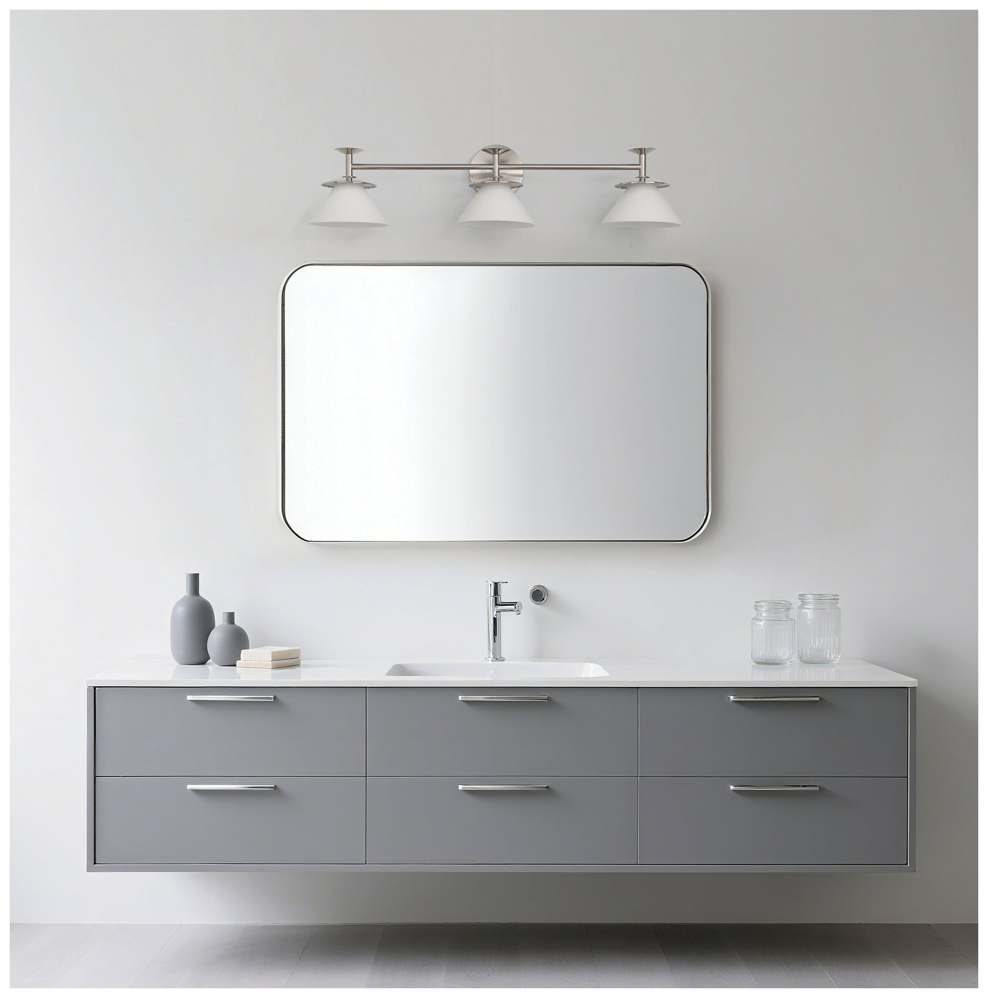 Thesis Tremolo 33" Br. Nickel / Polished Nickel Vanity Light, Etched Glass