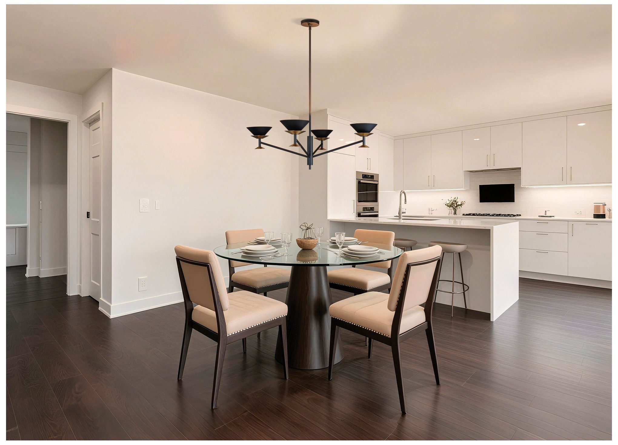 Image 6 Thesis Tremolo 36" 4 Light Textured Black and Champagne Gold Chandelier more views