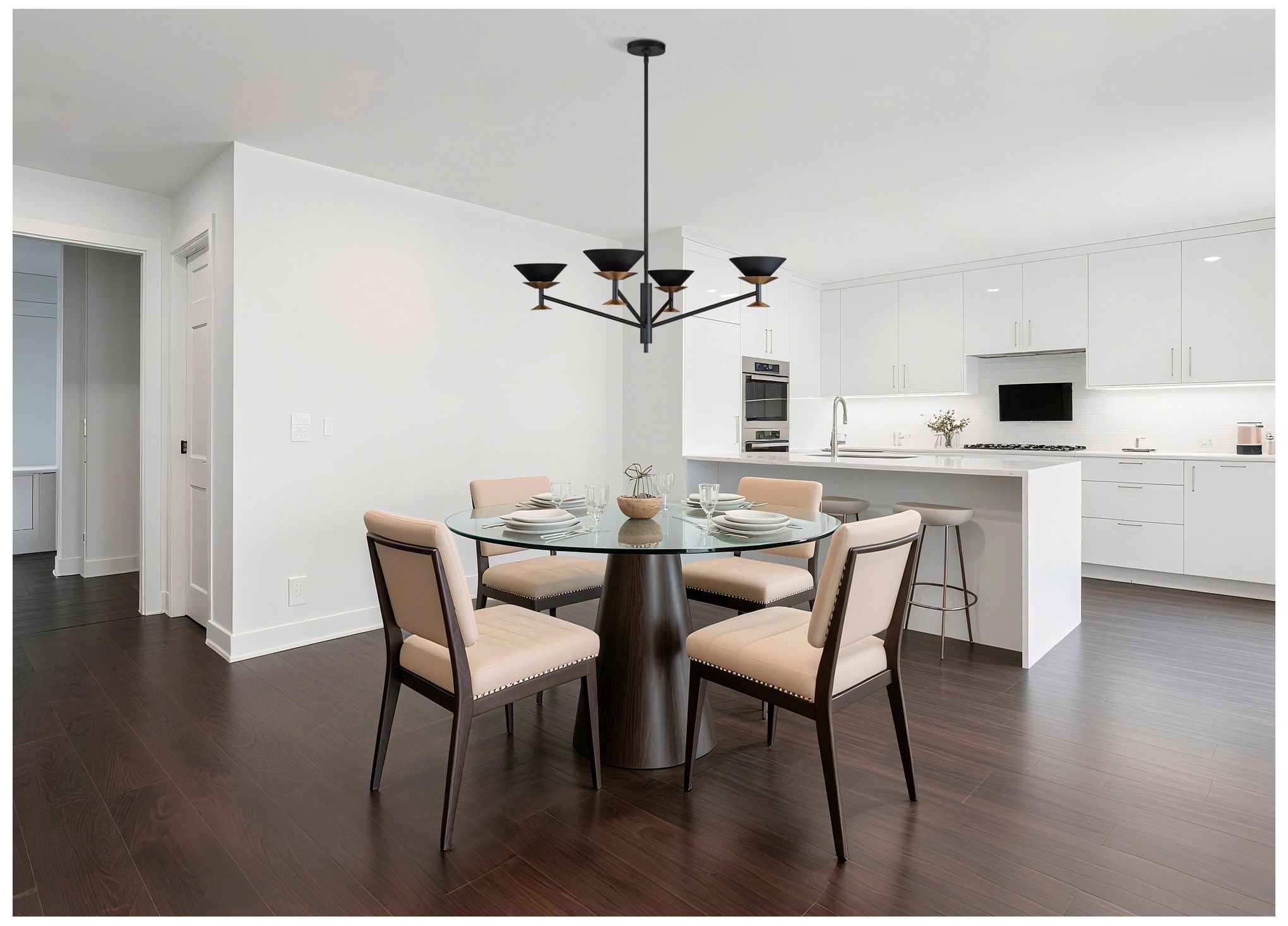 Image 7 Thesis Tremolo 36" 4 Light Textured Black and Champagne Gold Chandelier more views