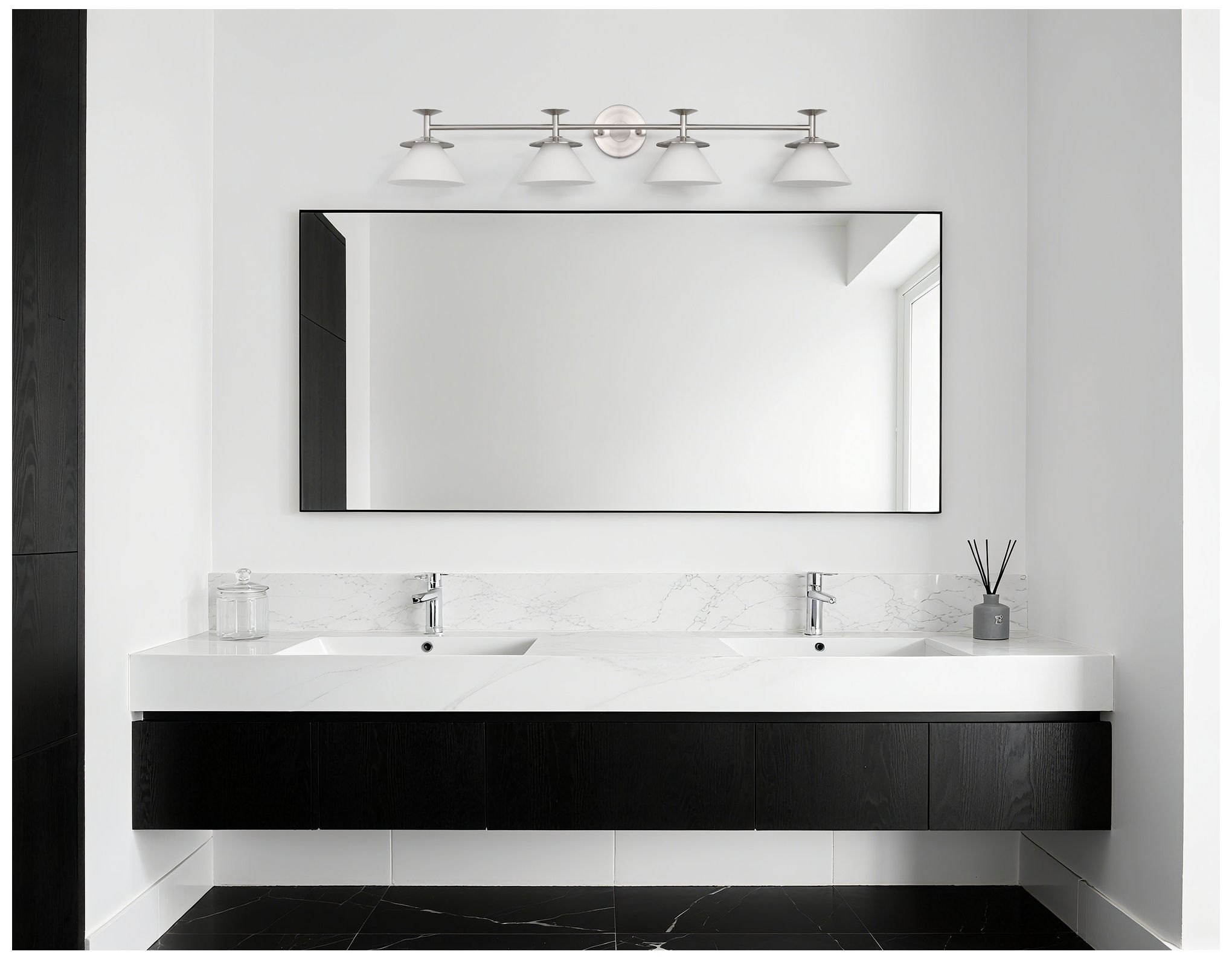Thesis Tremolo 42" Br. Nickel and Polished Nickel Vanity Light - Opal