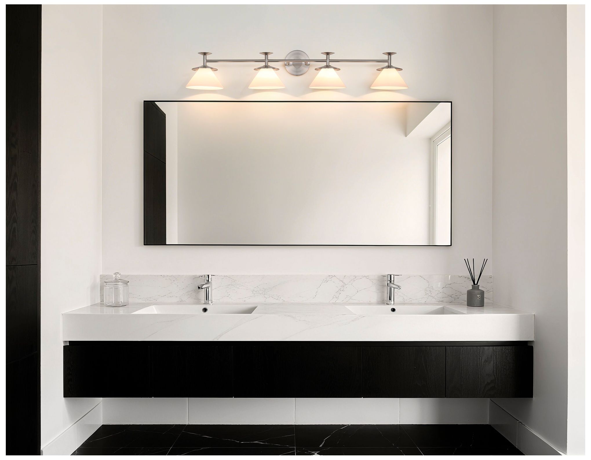 Thesis Tremolo 42" Br. Nickel and Polished Nickel Vanity Light - Opal