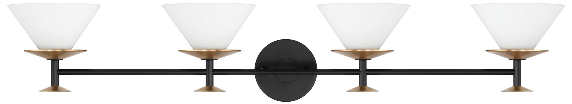 Image 6 Thesis Tremolo 42" Matte Black and Champagne Gold Vanity Light, Opal Glass more views