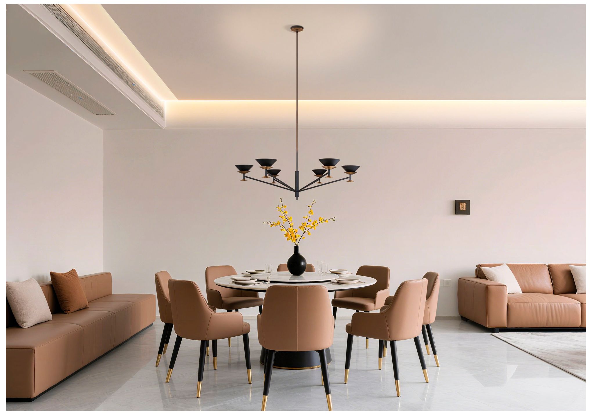 Image 6 Thesis Tremolo 48" 6 Light Textured Black and Champagne Gold Chandelier more views