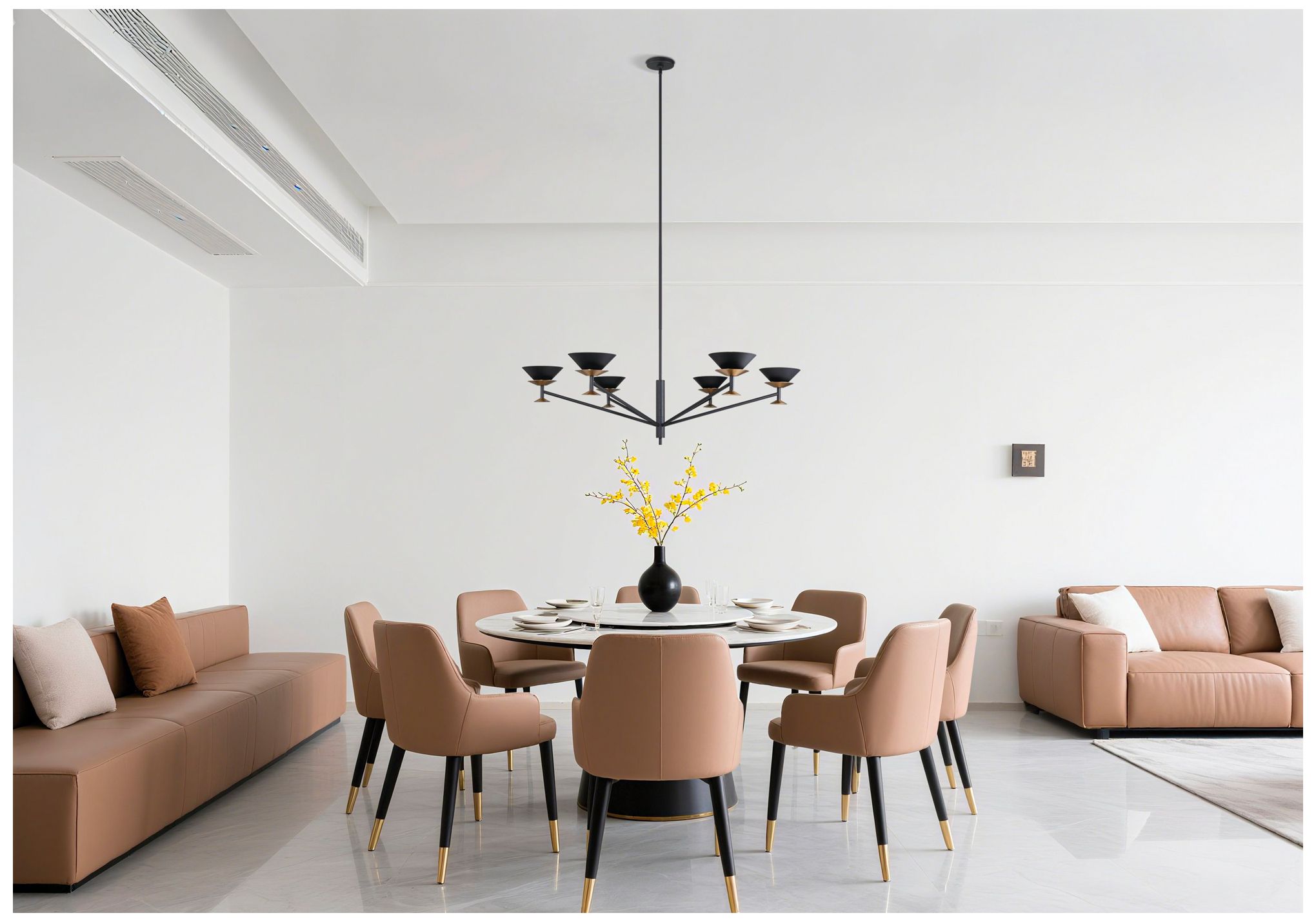 Image 7 Thesis Tremolo 48" 6 Light Textured Black and Champagne Gold Chandelier more views