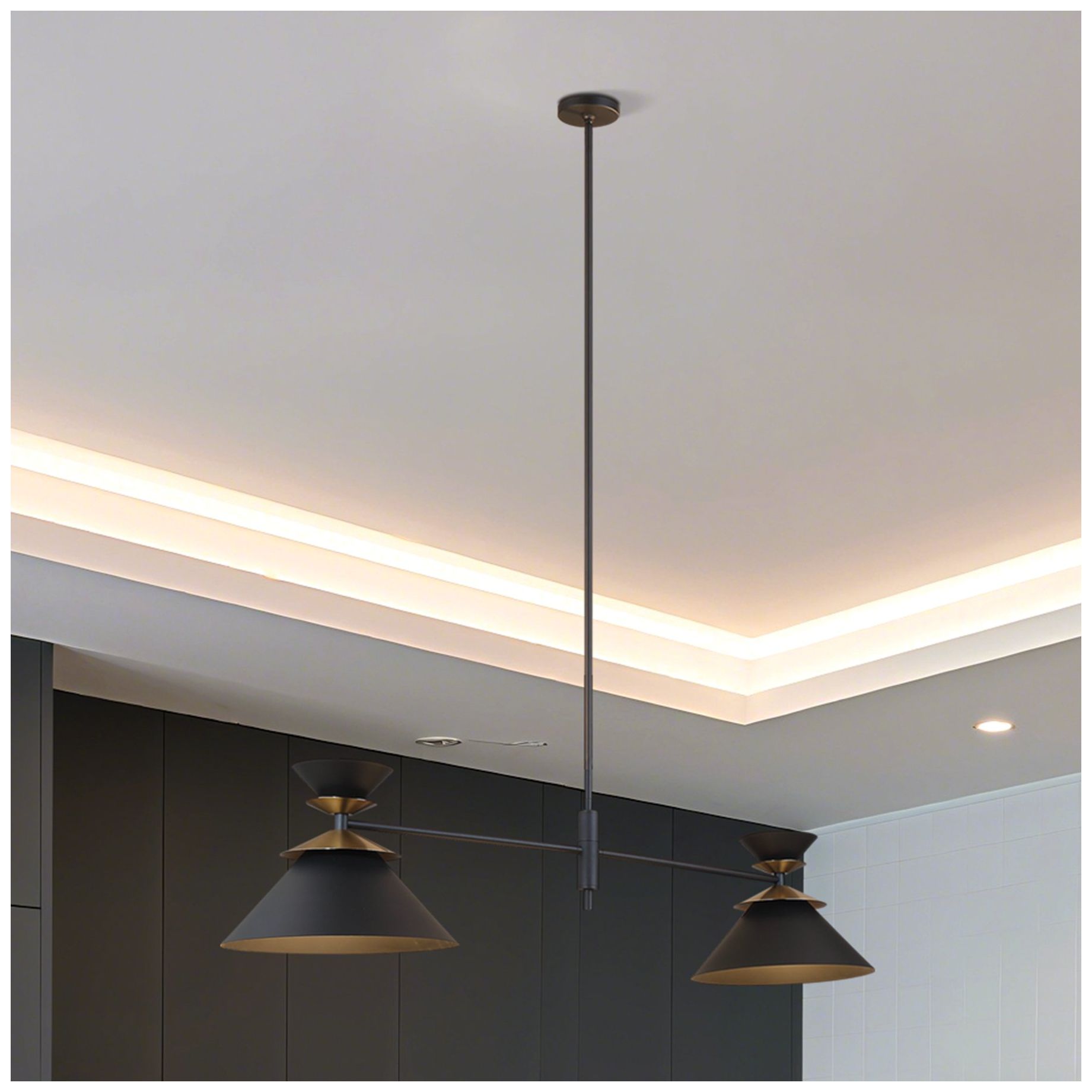 Image 2 Thesis Tremolo 60" 2 Light Black and Champagne Gold Linear Chandelier more views