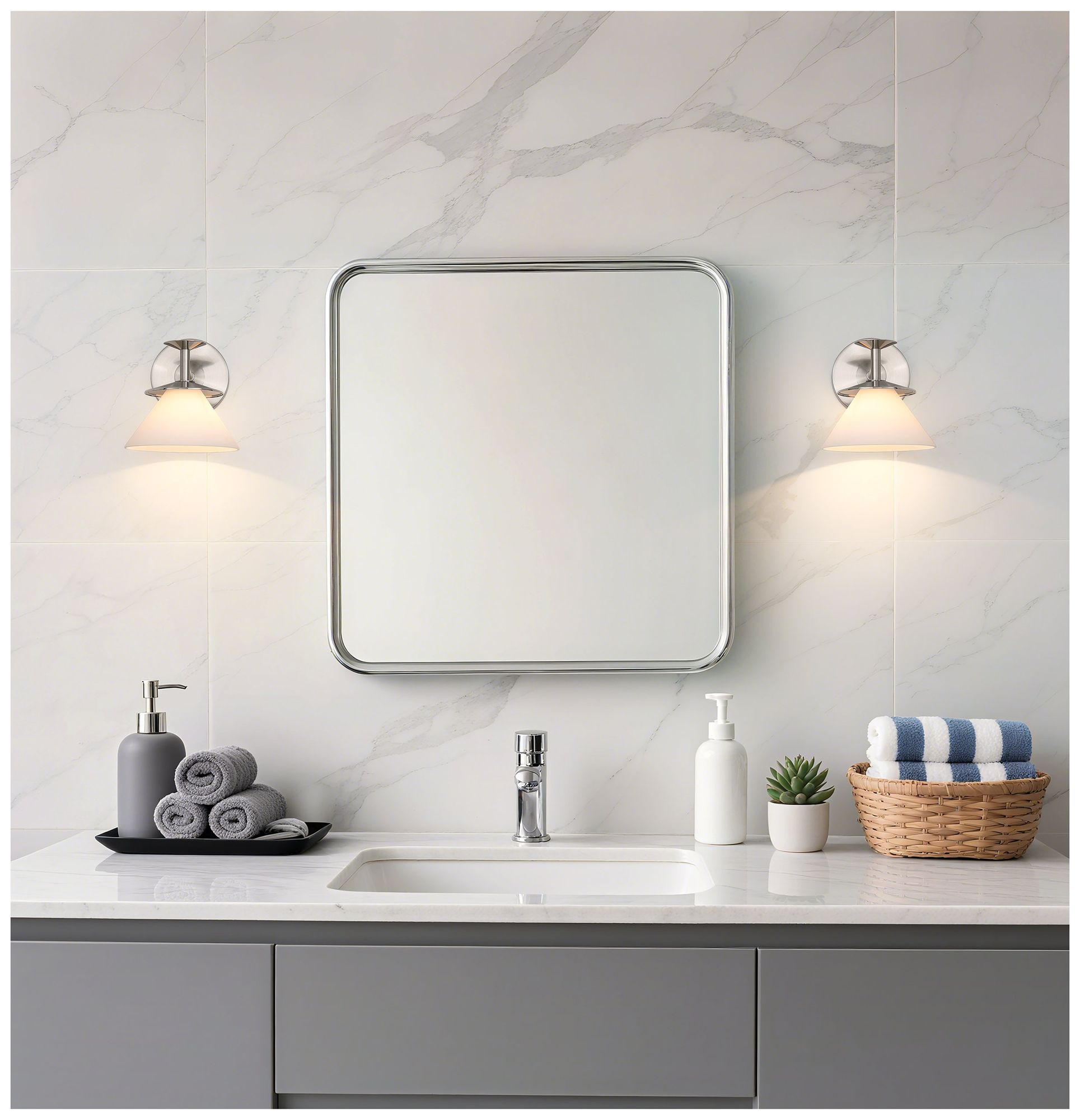 Thesis Tremolo 7" Br. Nickel / Polished Nickel Vanity Light - Etched Glass