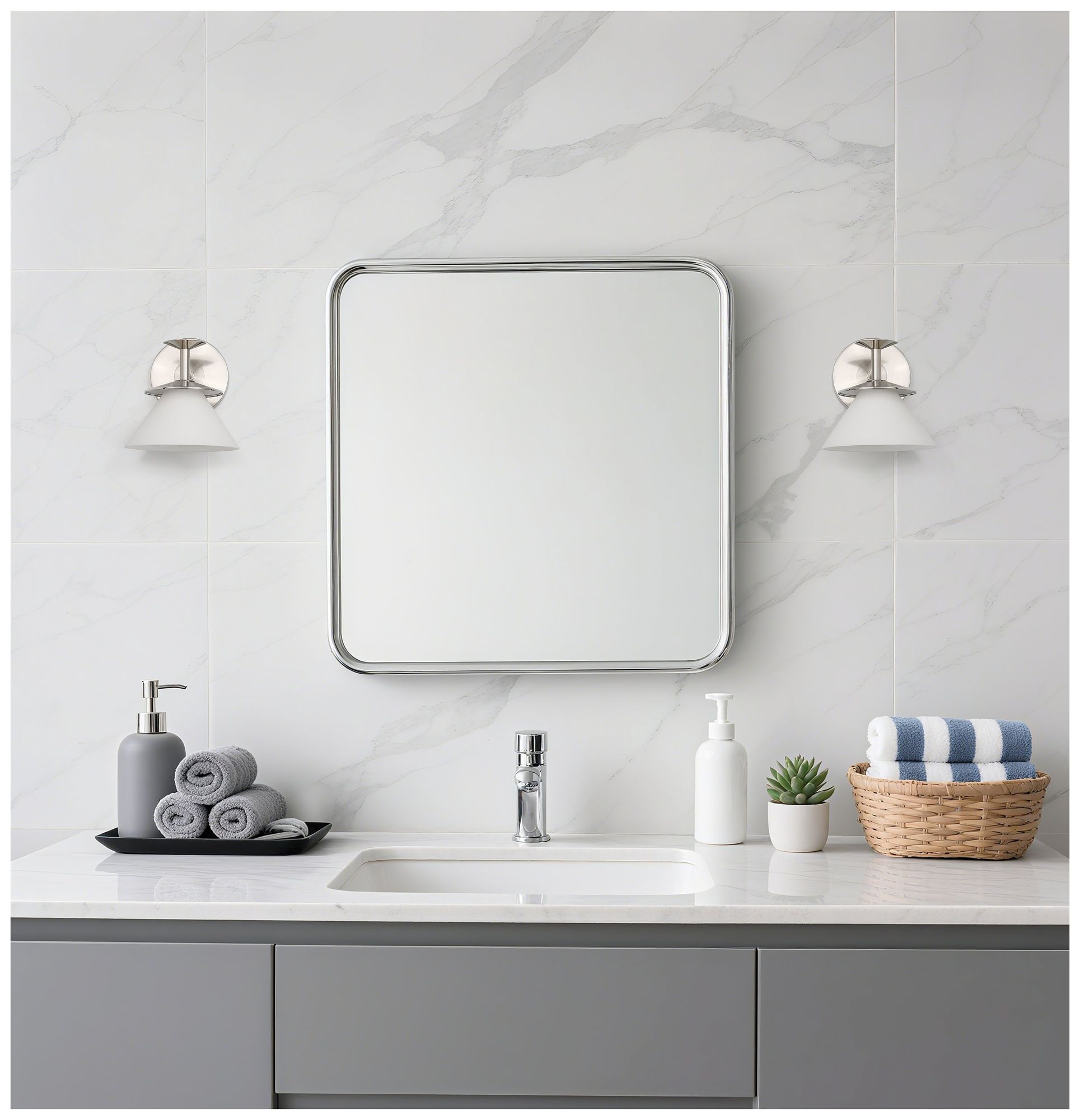 Thesis Tremolo 7" Br. Nickel / Polished Nickel Vanity Light - Etched Glass