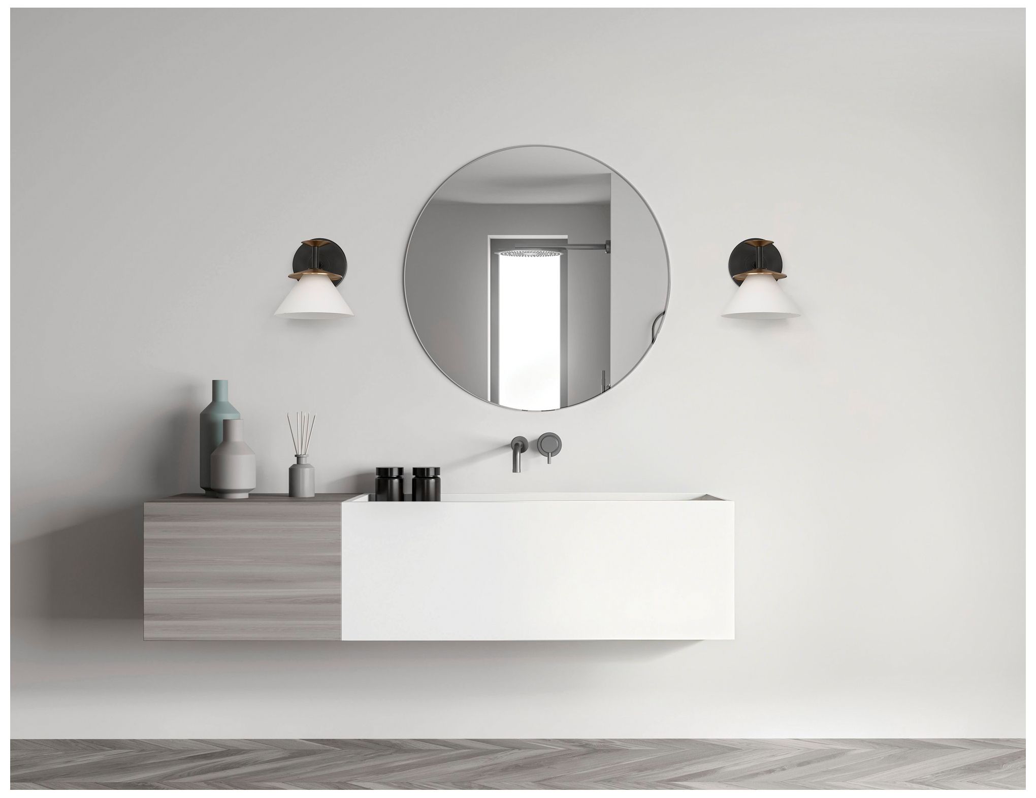 Thesis Tremolo 7" Matte Black and Champagne Gold Vanity Light, Etched