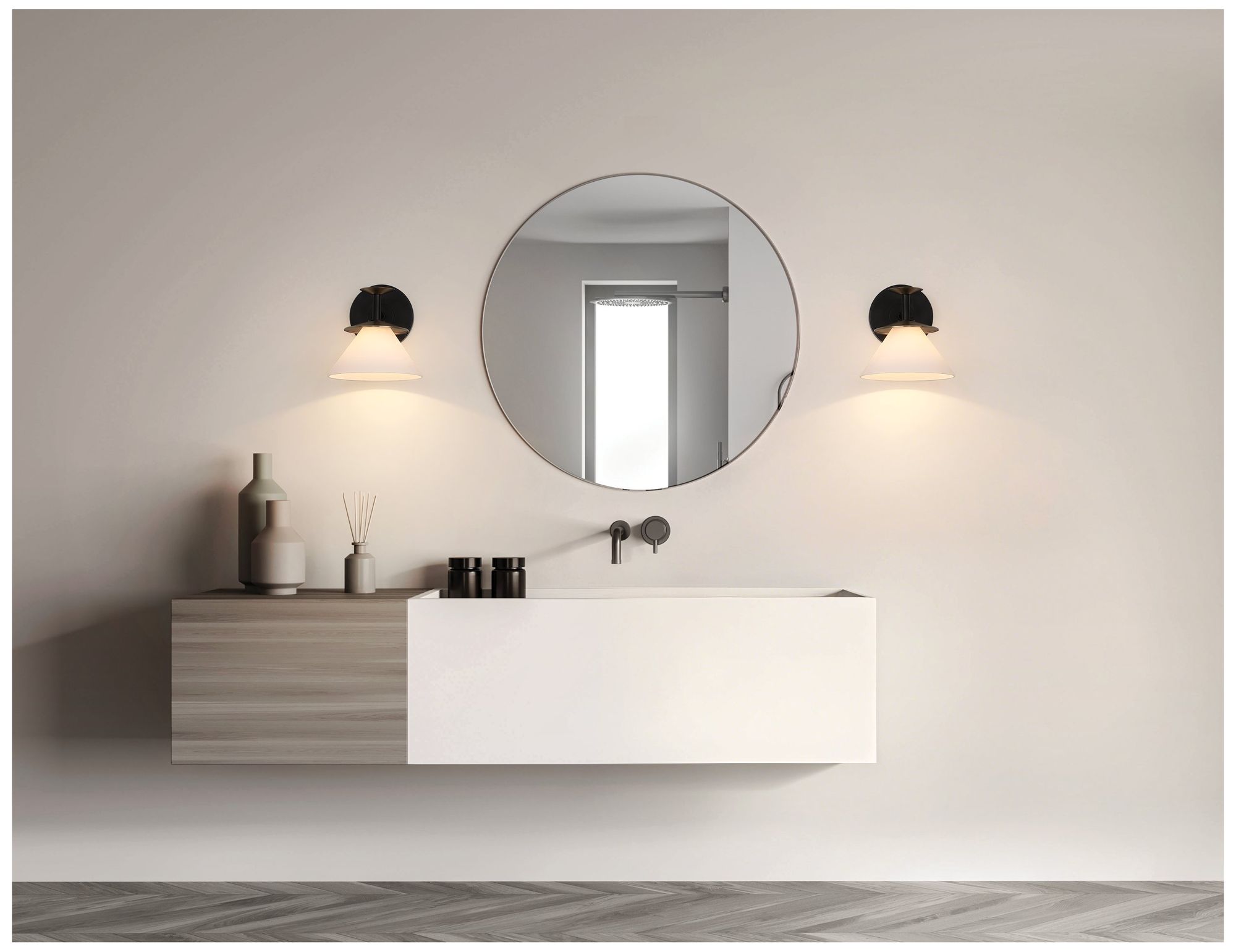 Thesis Tremolo 7" Matte Black and Champagne Gold Vanity Light, Etched Glass