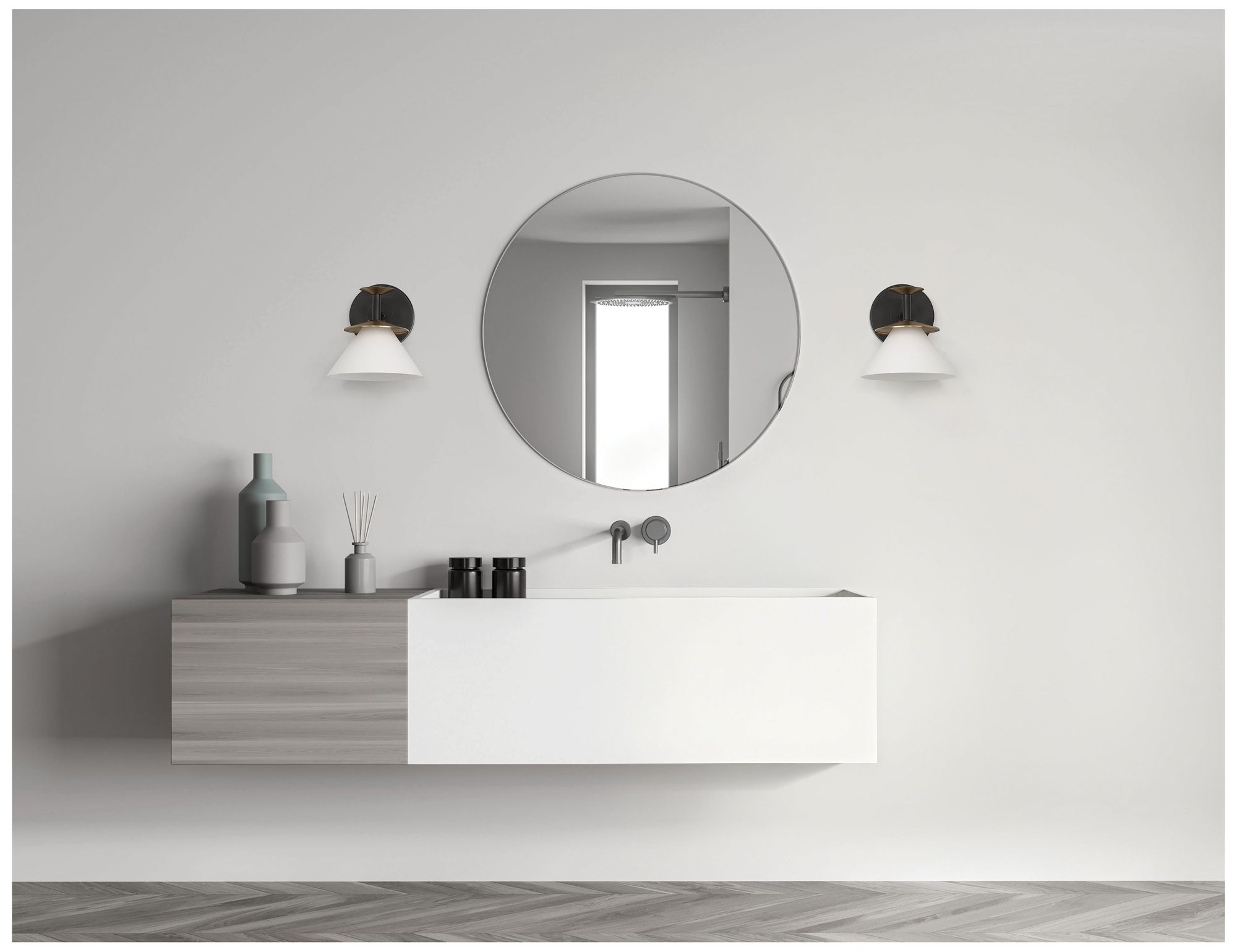 Thesis Tremolo 7" Matte Black and Champagne Gold Vanity Light, Etched Glass