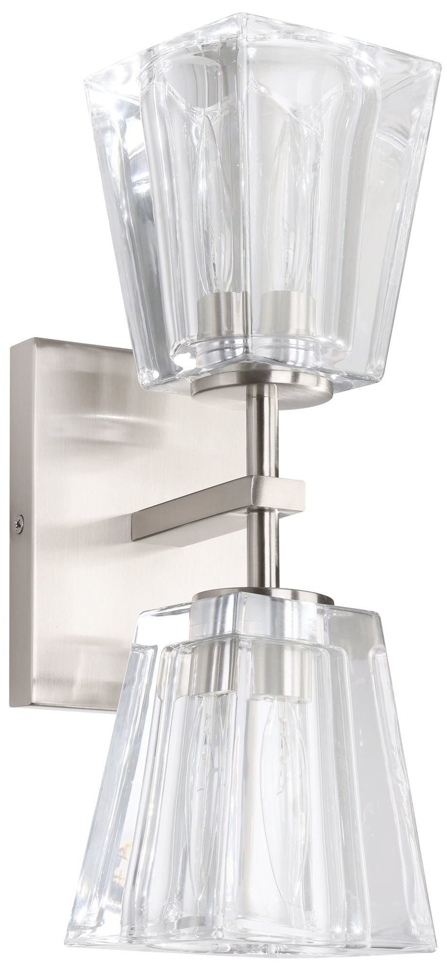 Thesis Valentin 13" Brushed Nickel Vanity Light,  Clear Pressed Glass