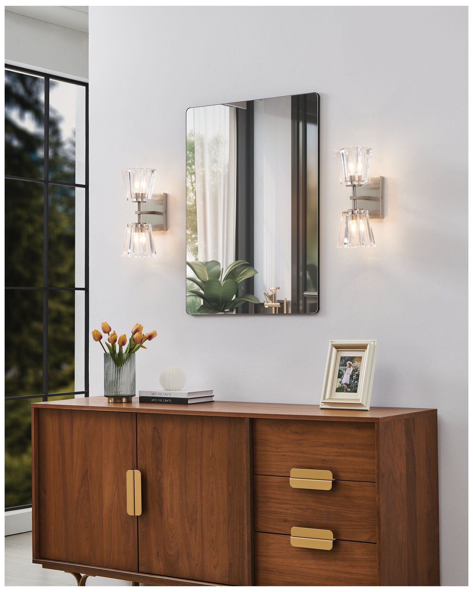 Image 6 Thesis Valentin 13" Brushed Nickel Vanity Light,  Clear Pressed Glass more views