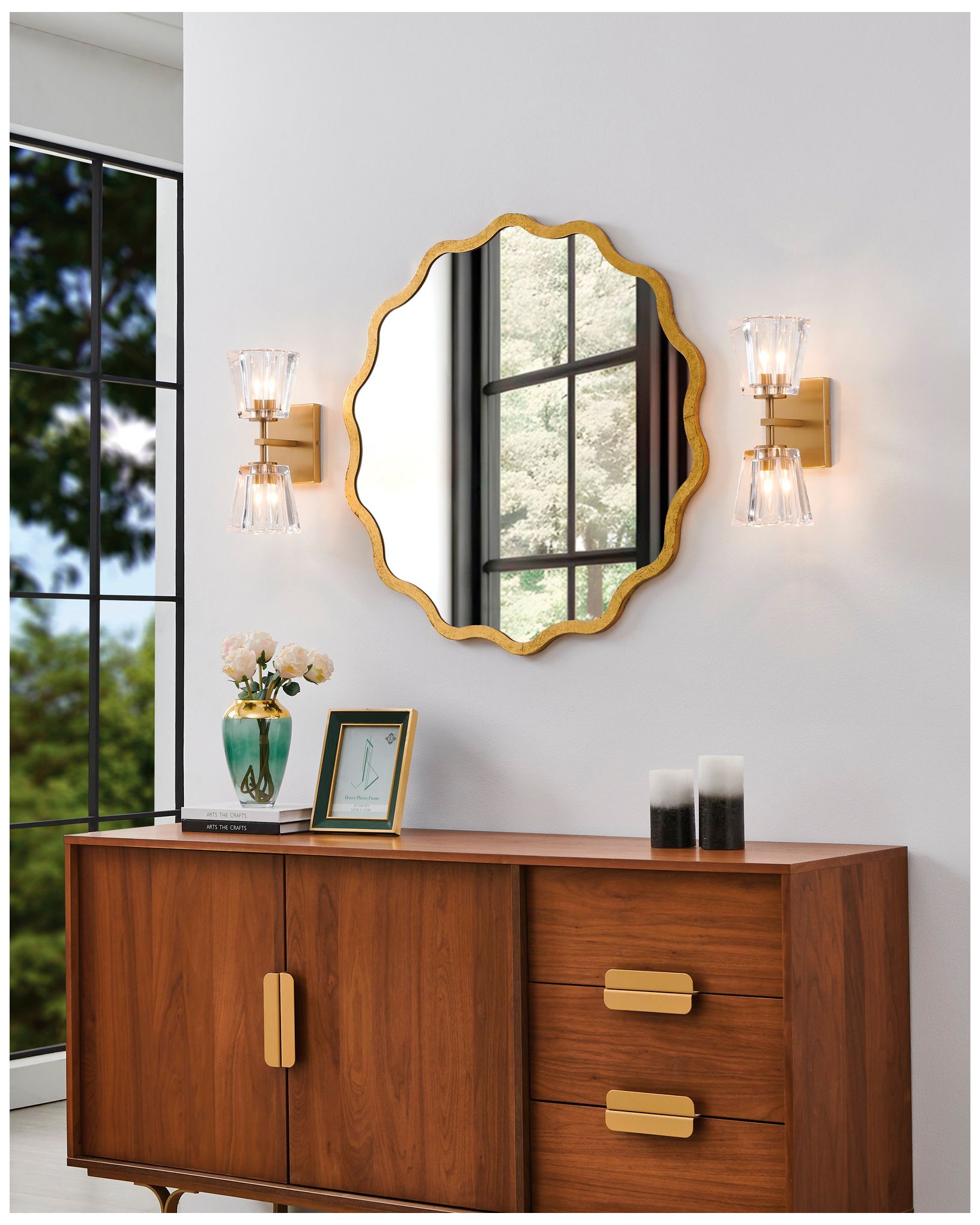 Image 6 Thesis Valentin 13" Champagne Gold Vanity Light w/ Clear Pressed Glass more views