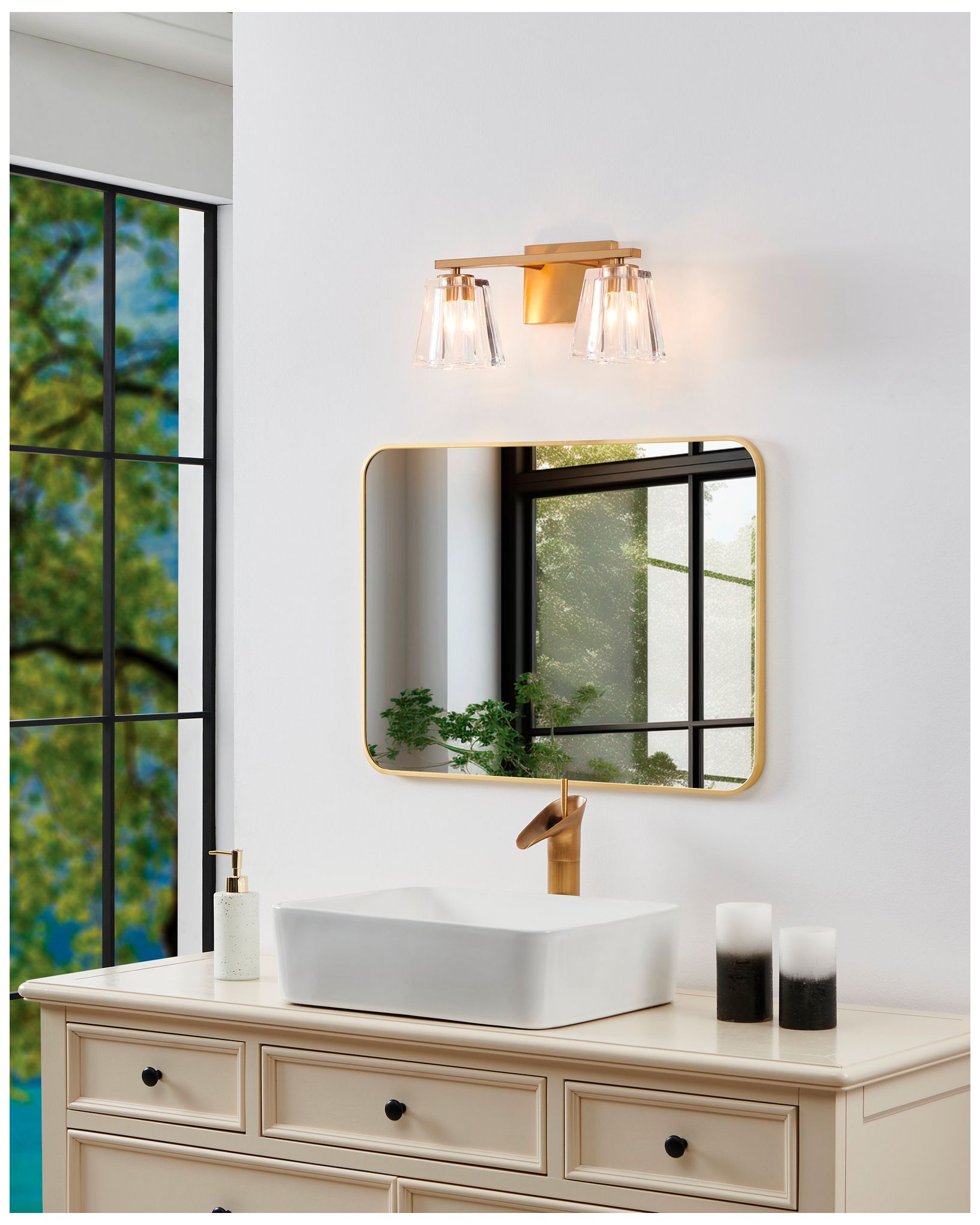 Image 7 Thesis Valentin 15" Champagne Gold Vanity Light w/ Clear Pressed Glass more views